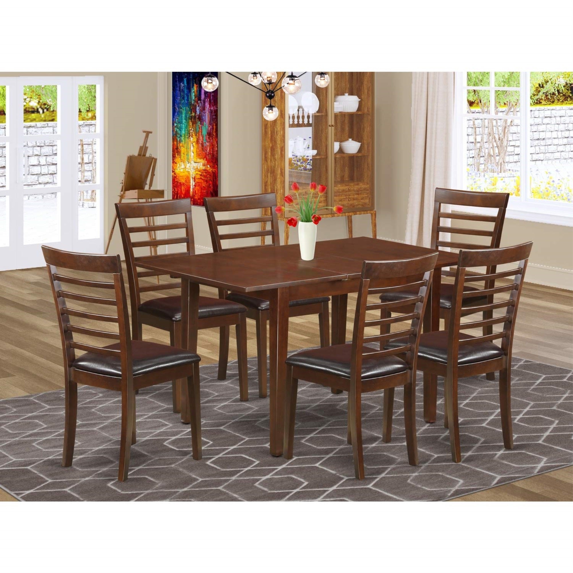 Casafoyer Noml7-Mah-Lc 7 Pc Small Table Set - Kitchen Table With Leaf And 6 Kitchen Dining Chairs