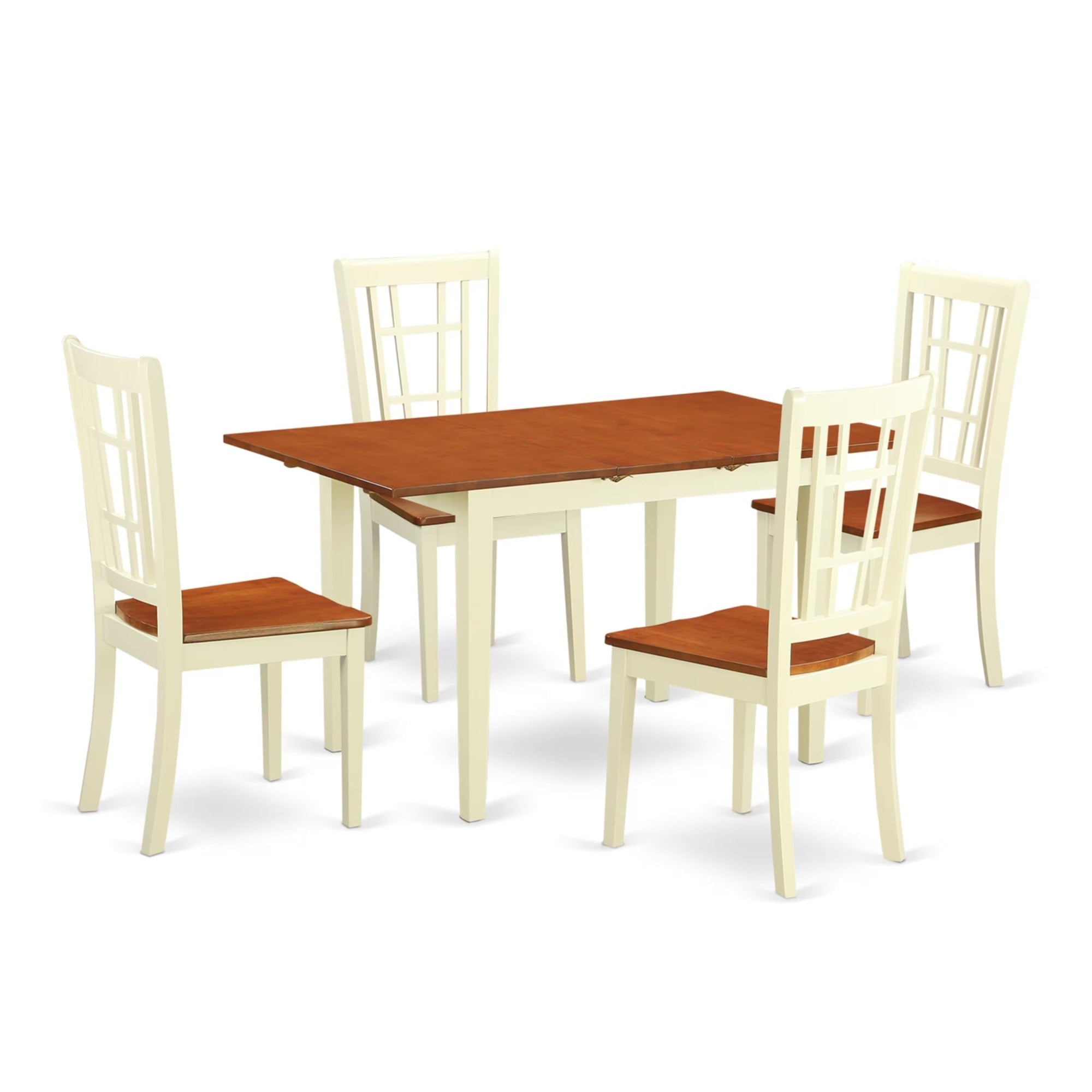 Casafoyer Noni5-Whi-W 5 Piece Kitchen Table Set For 4 Includes A Rectangle Dining Room Table With  Leaf And 4 Dining Chairs, 32X54 Inch, Buttermilk & Cherry