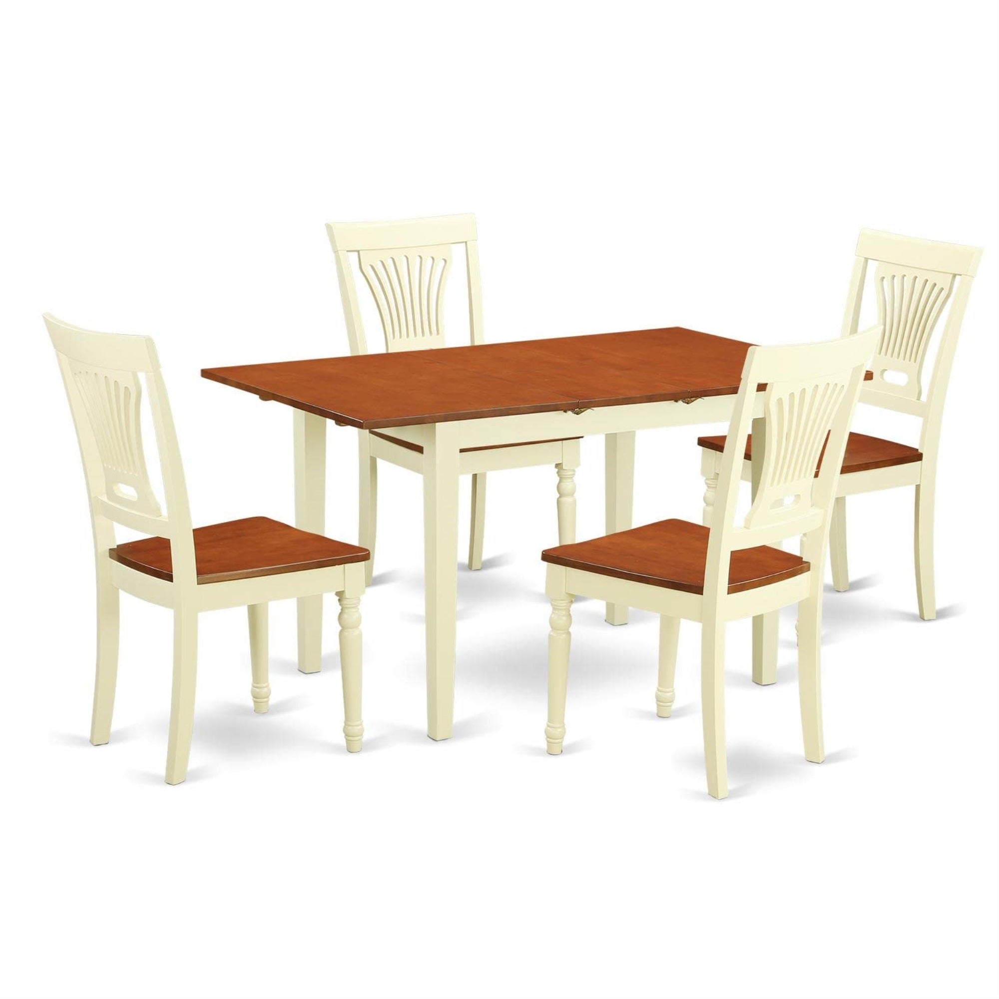 Casafoyer Nopl5-Whi-W 5 Piece Modern Dining Table Set Includes A Rectangle Wooden Table With  Leaf And 4 Dining Chairs, 32X54 Inch, Buttermilk & Cherry