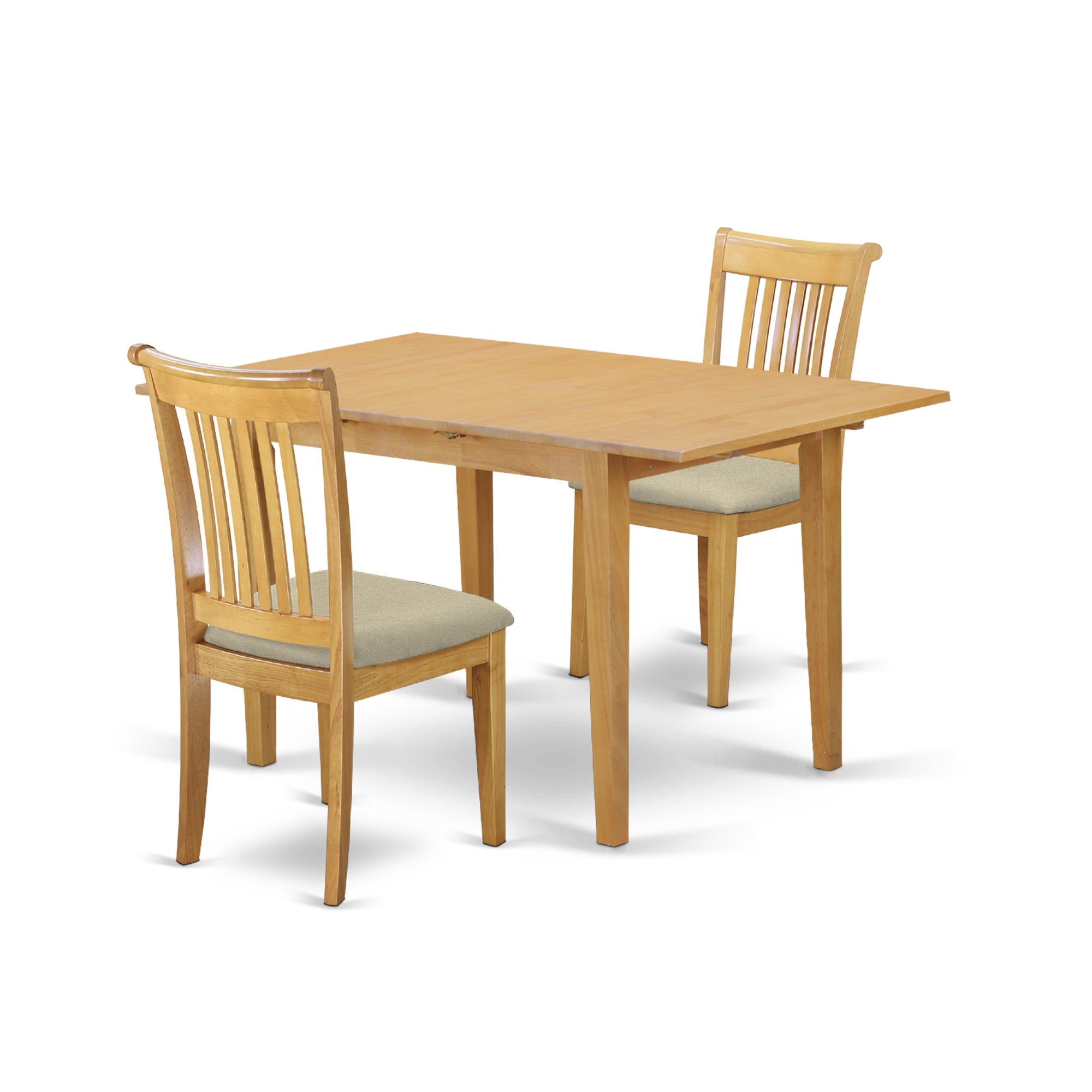Nopo3-Oak-C 3-Piece Dinette Table Set - Table And 2 Cushion Seat Dining Chairs In Oak Finish