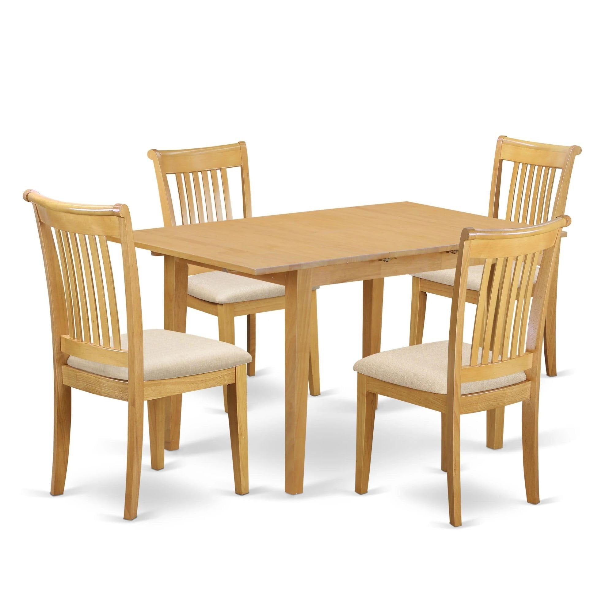 Casafoyer Nopo5-Oak-C 5 Piece Dining Set Includes A Rectangle Dining Table With  Leaf And 4 Linen Fabric Kitchen Room Chairs, 32X54 Inch, Oak