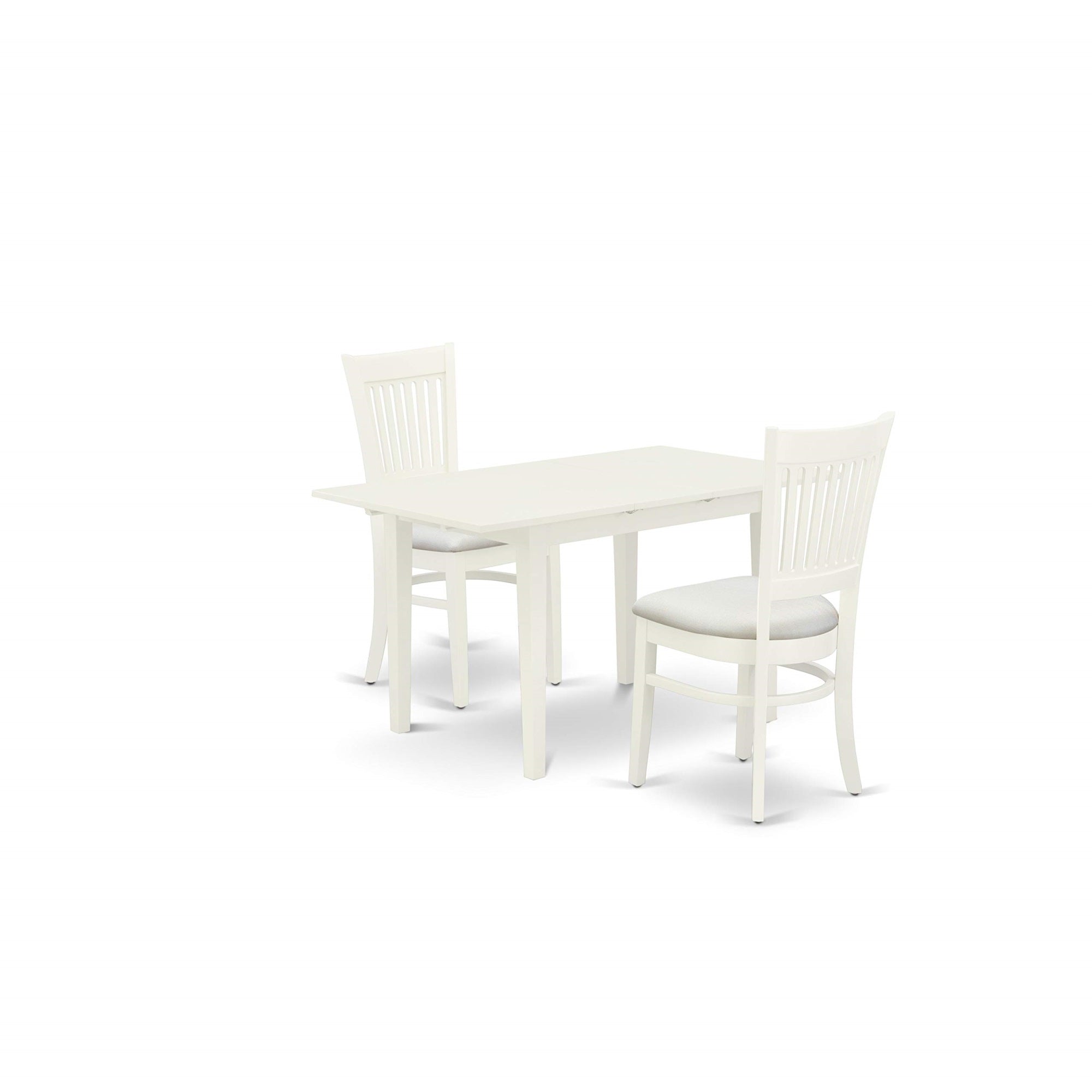 East West Furniture Nova3-Lwh-C 3 Piece Dining Table Set Contains A Rectangle Dining Room Table With Butterfly Leaf And 2 Linen Fabric Upholstered Chairs, 32X54 Inch, Linen White