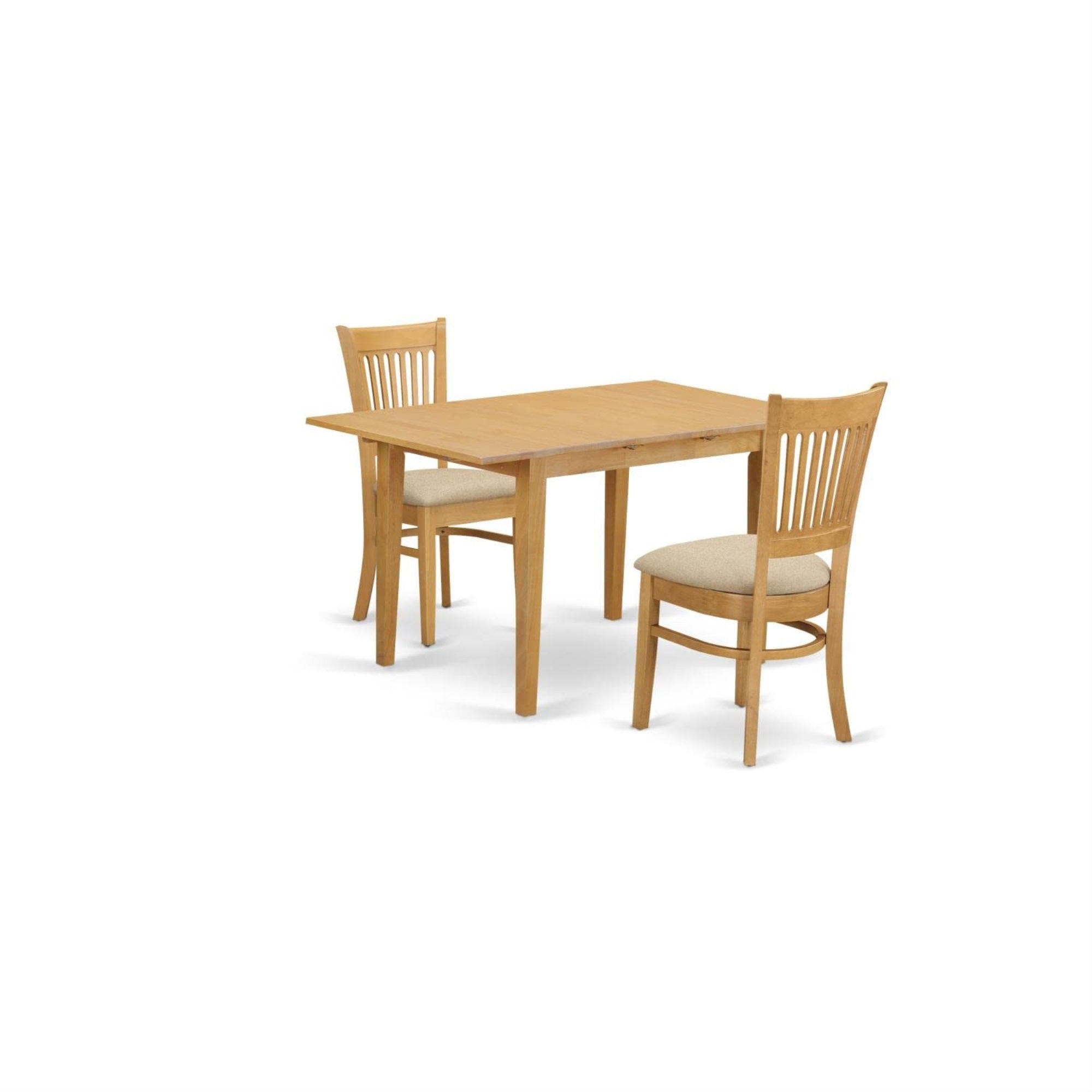 Casafoyer Nova3-Oak-C 3 Piece Kitchen Table & Chairs Set Contains A Rectangle Dining Table With  Leaf And 2 Linen Fabric Dining Room Chairs, 32X54 Inch, Oak