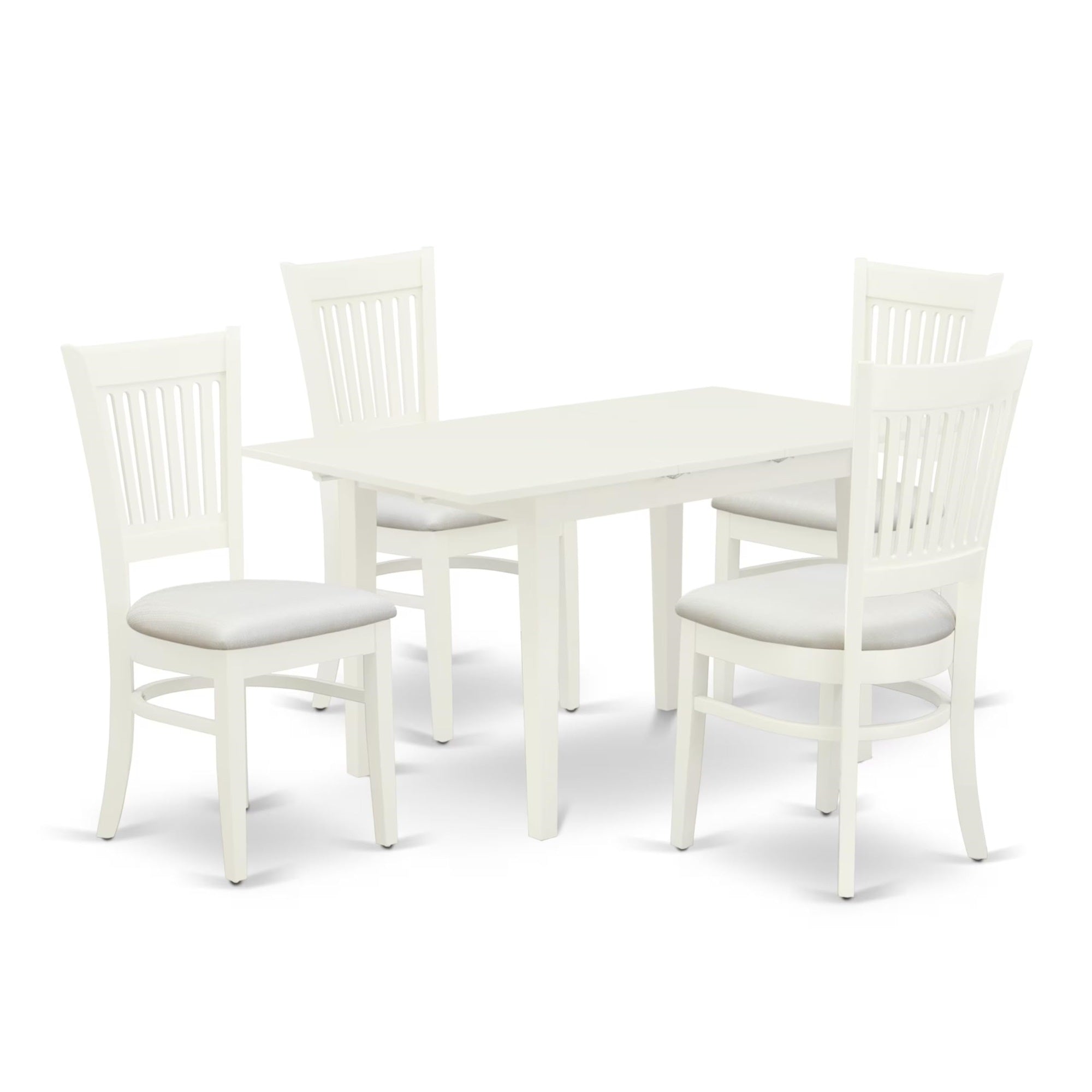 Casafoyer Nova5-Lwh-C 5 Piece Dining Room Furniture Set Includes A Rectangle Kitchen Table With  Leaf And 4 Linen Fabric Upholstered Chairs, 32X54 Inch, Linen White