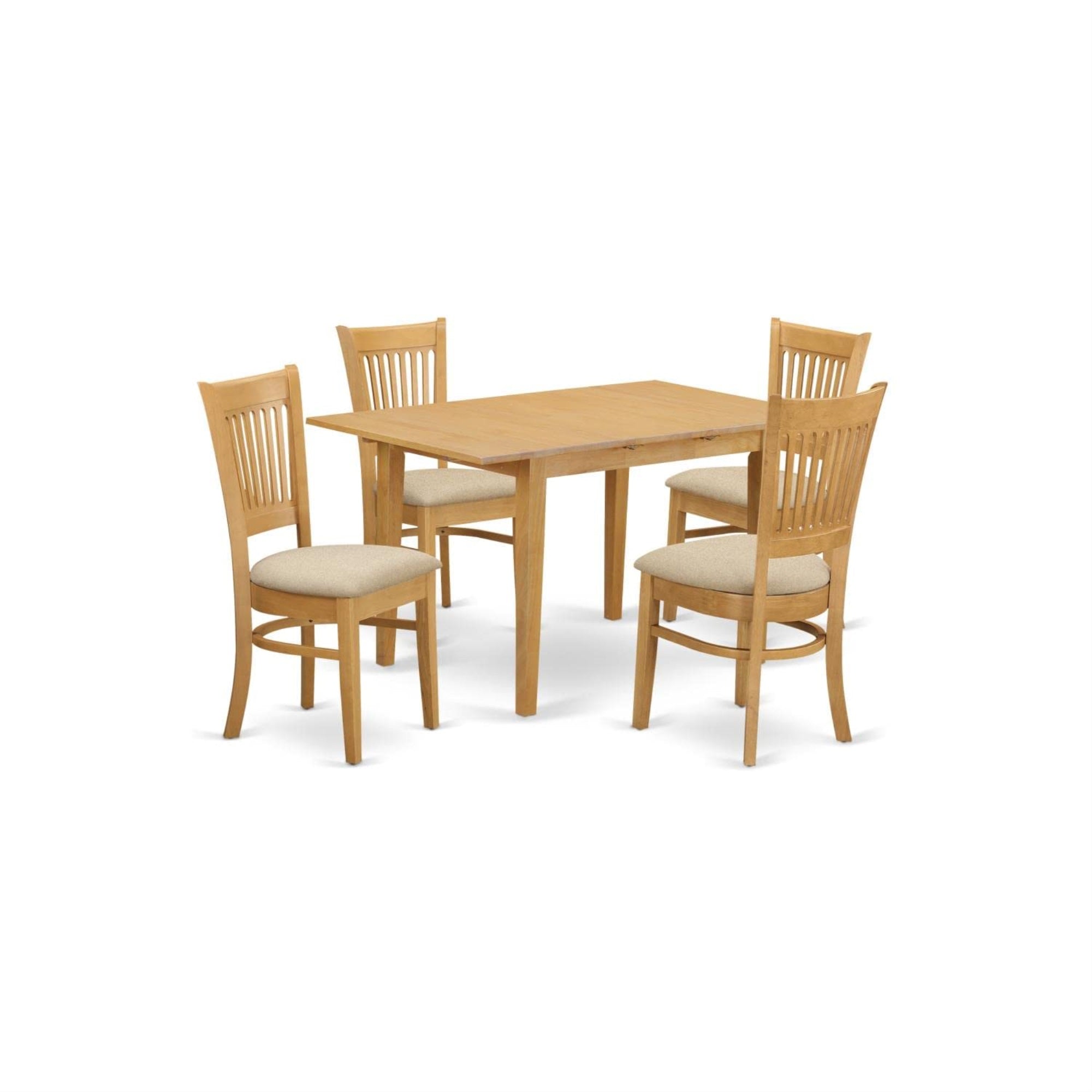 Casafoyer Nova5-Oak-C 5 Piece Dining Table Set For 4 Includes A Rectangle Kitchen Table With  Leaf And 4 Linen Fabric Dining Room Chairs, 32X54 Inch, Oak