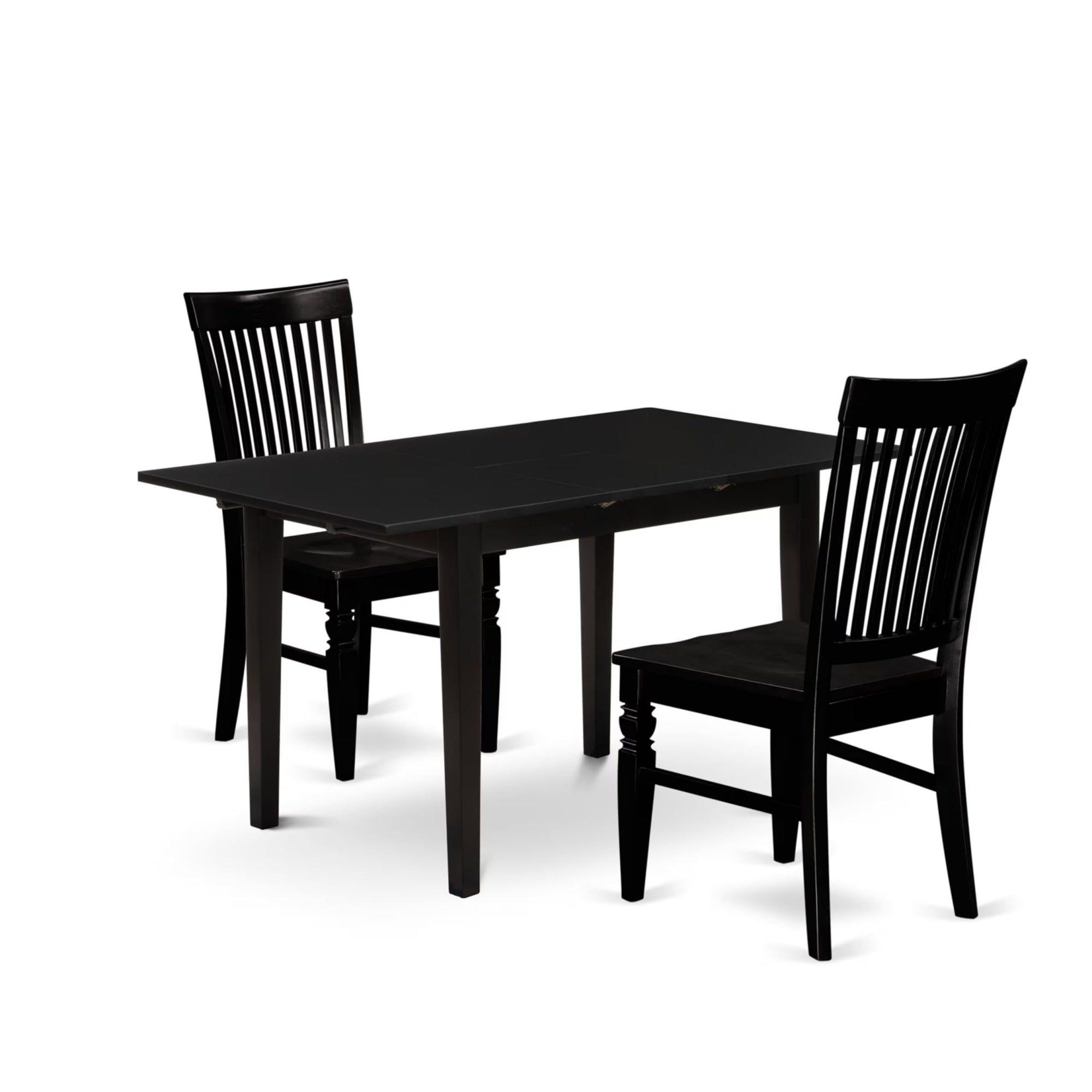 Casafoyer Nowe3-Blk-W 3 Piece Dining Room Table Set Contains A Rectangle Kitchen Table With  Leaf And 2 Dining Chairs, 32X54 Inch, Black
