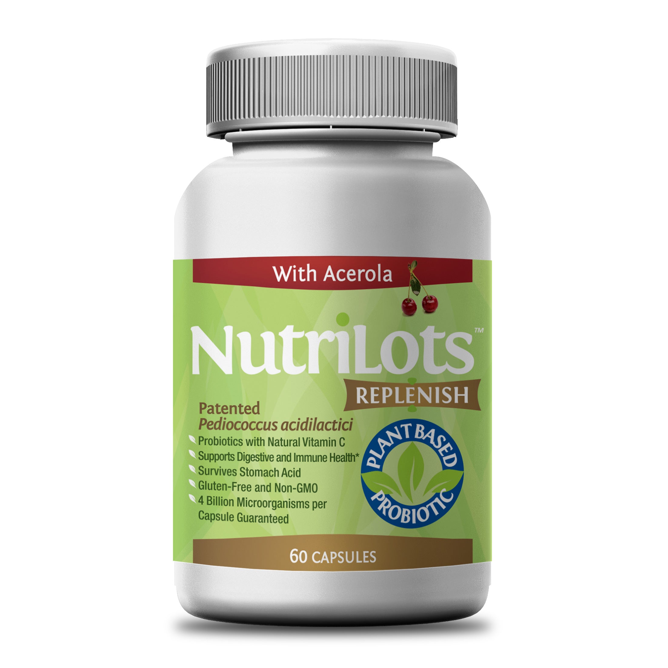 NutrLots replenish with acelora-patented plant based probiotics with acelora powders