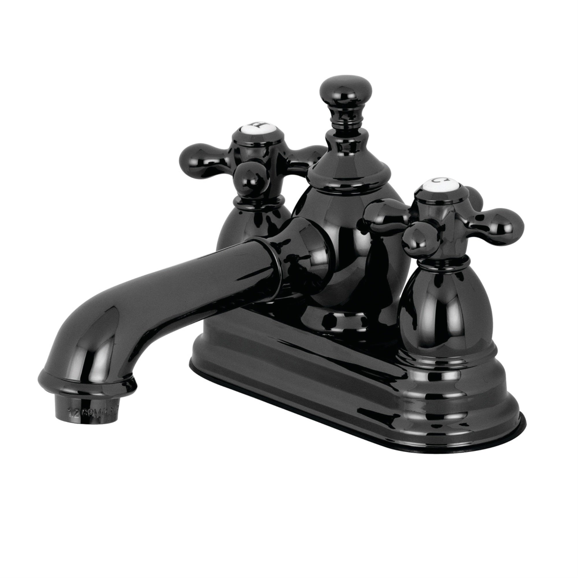 Kingston Brass Ns7010Ax Water Onyx 4 In. Centerset Bathroom Faucet With Brass Pop-Up, Bright Black Stainless Steel