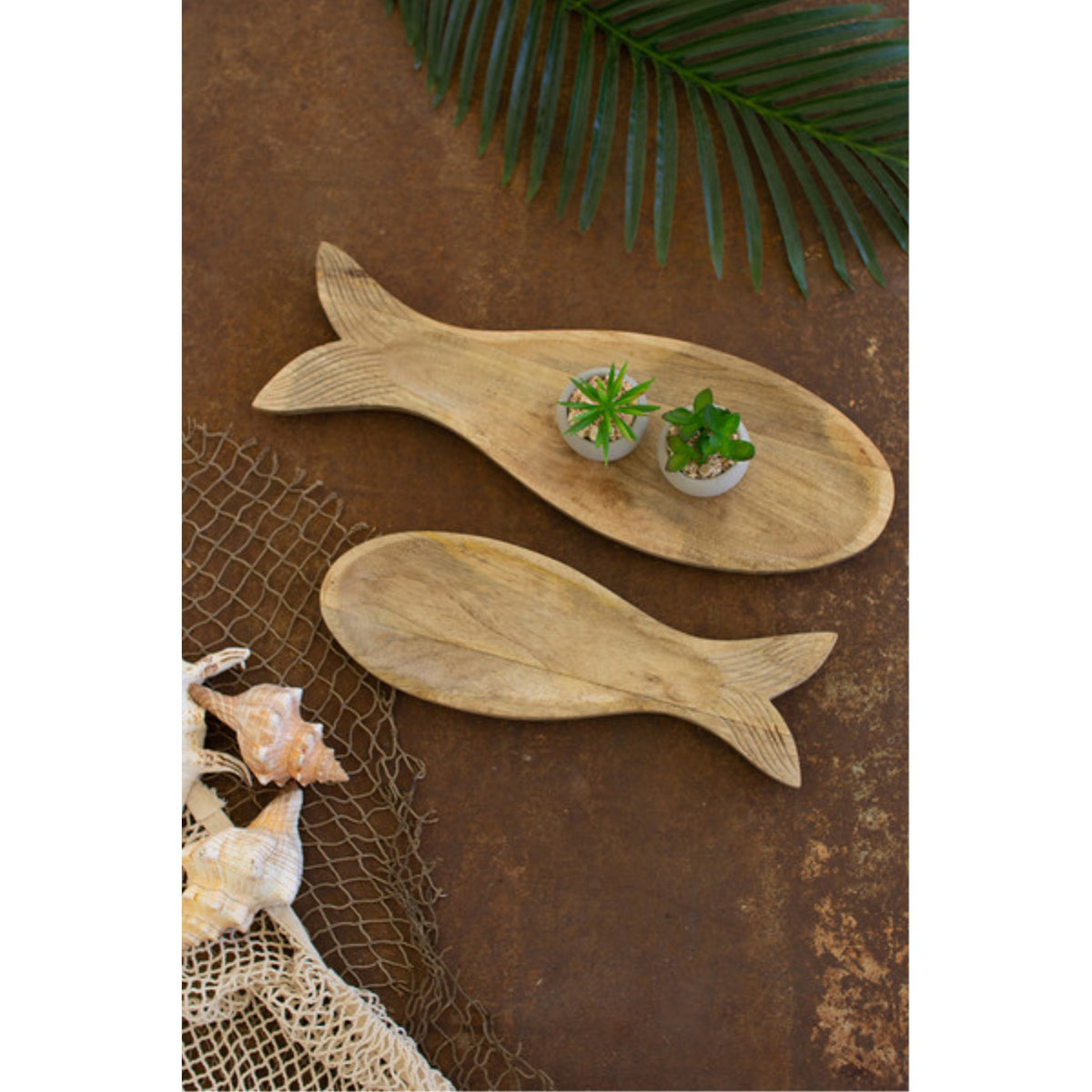 Set Of Two Carved Wooden Fish Platters #2