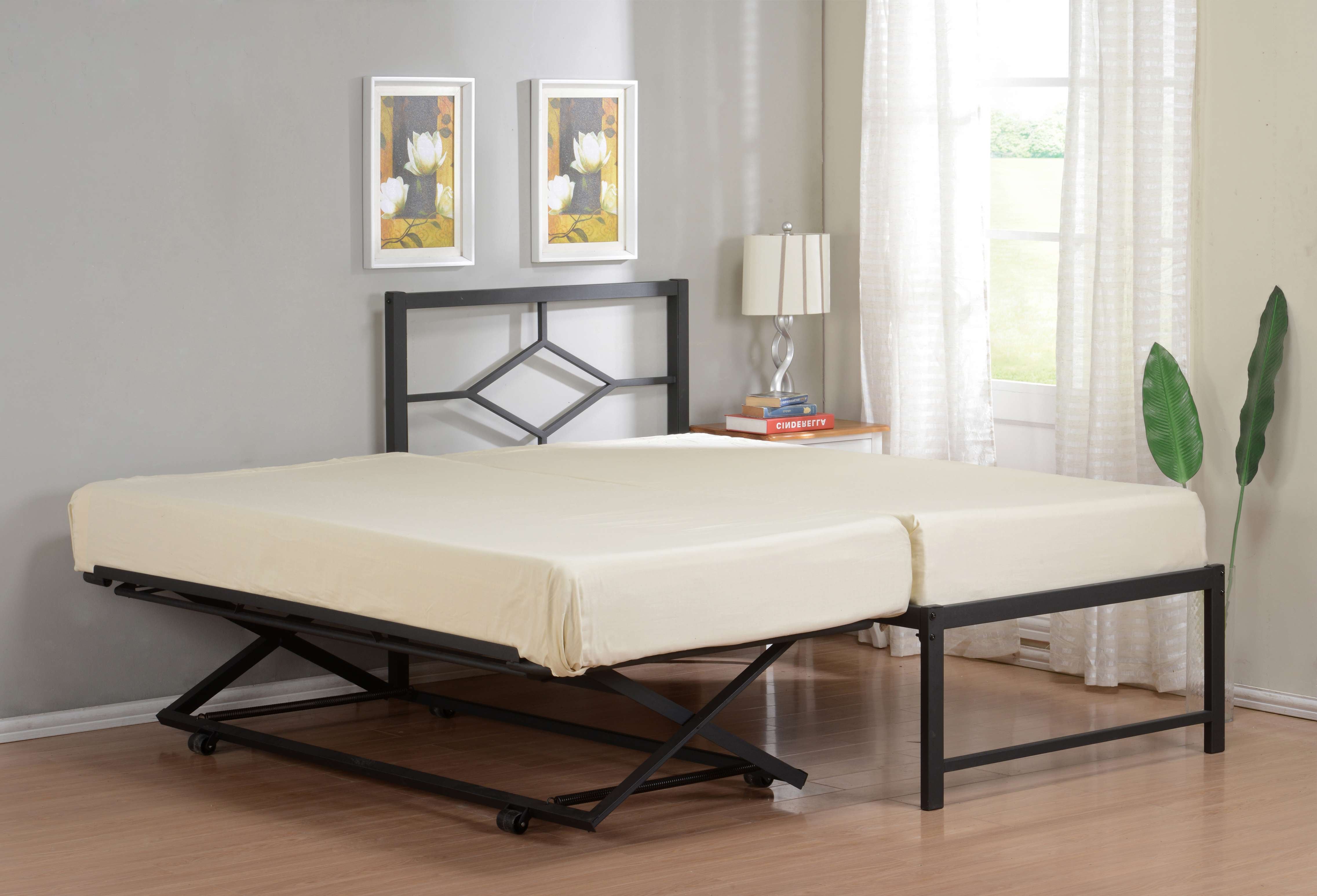 39 Twin Size Day Bed Frame With Pop-Up High Riser Trundle, Headboard, Rails & Slats (Twin Daybed & Trundle)