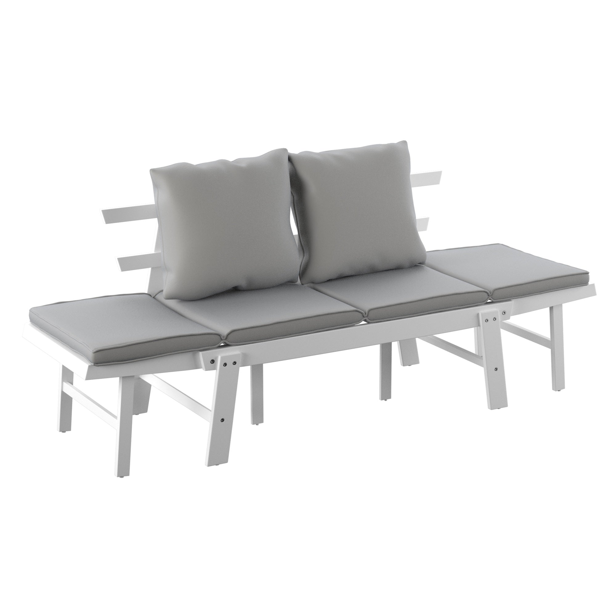 Dolavon Outdoor Convertible Lounge Chair - White With Gray Cushions