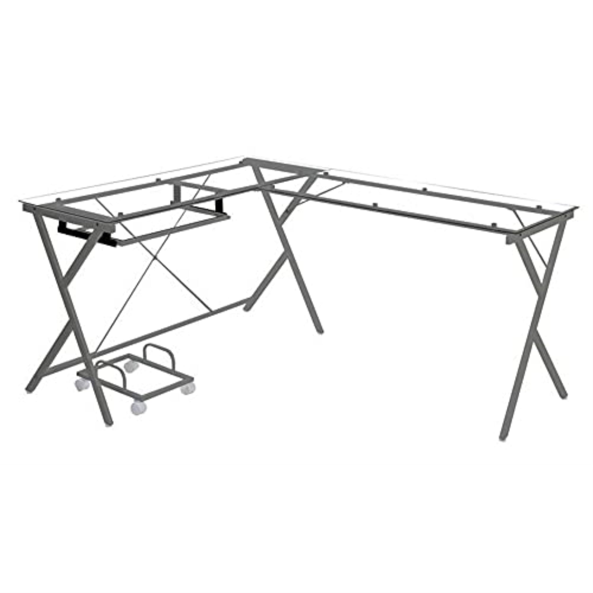 OF00047 - Computer Desk, Clear Glass & Silver Finish - Demas