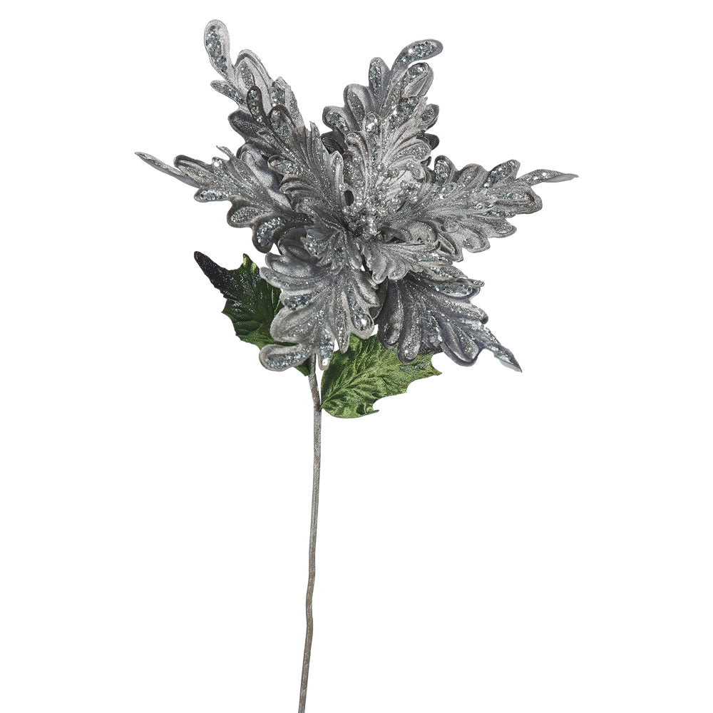 Vickerman 31″ Pewter Poinsettia, 15″ Flower 3/Bag - OF160127