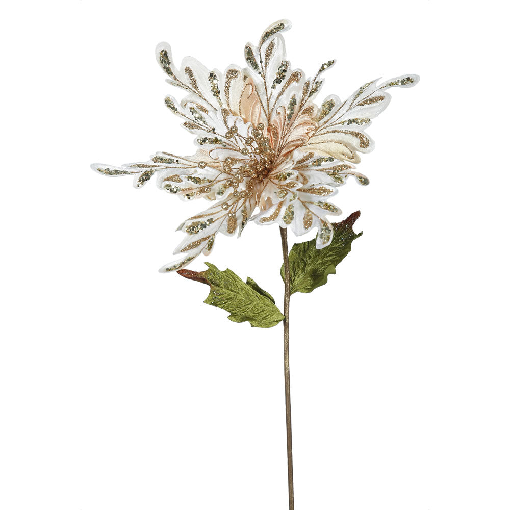 Vickerman 31″ Rose Gold Poinsettia, 15″ Flower 3/B - OF160148
