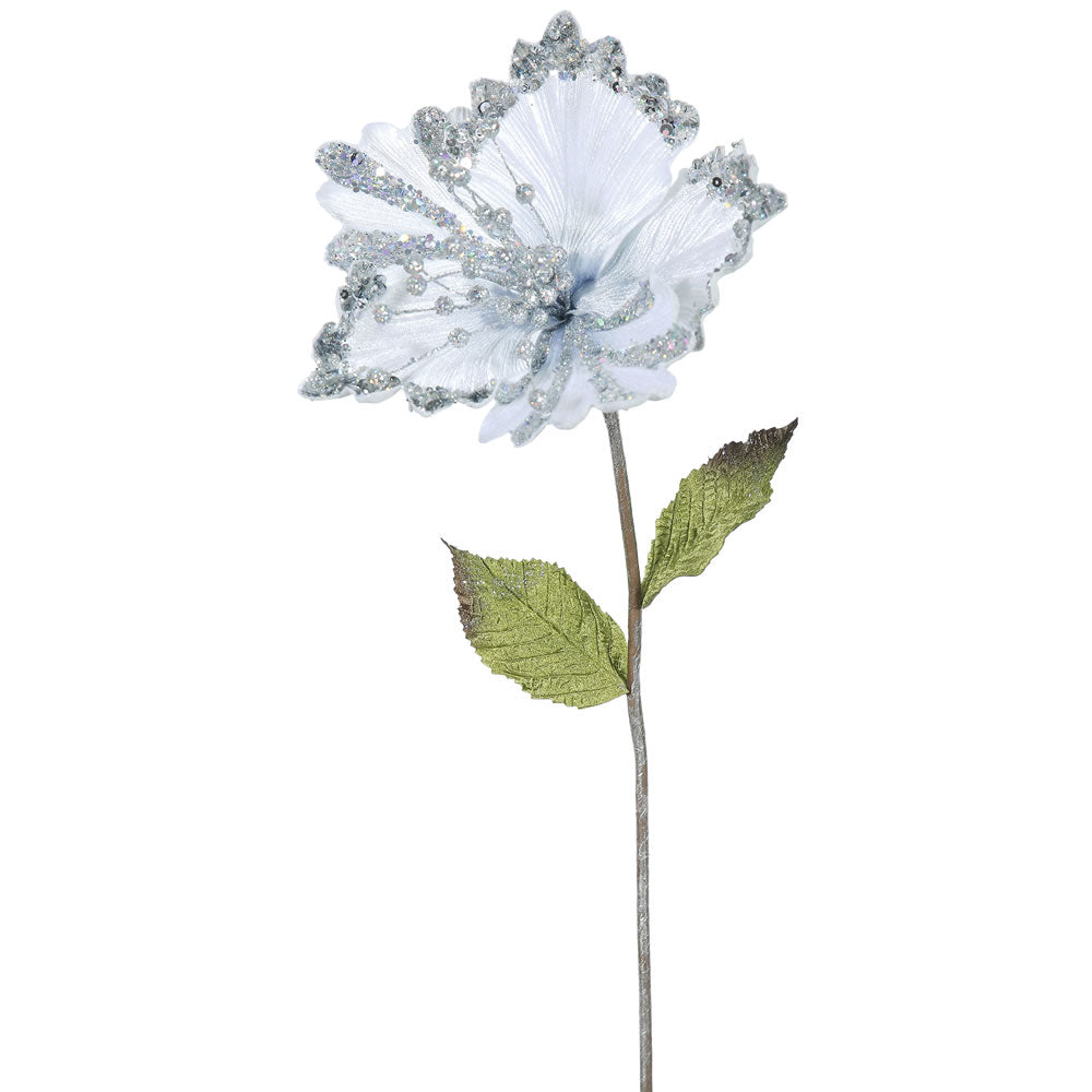 Vickerman 23″ Silver Hibiscus, 8″ Flower 3/Bag - OF160307