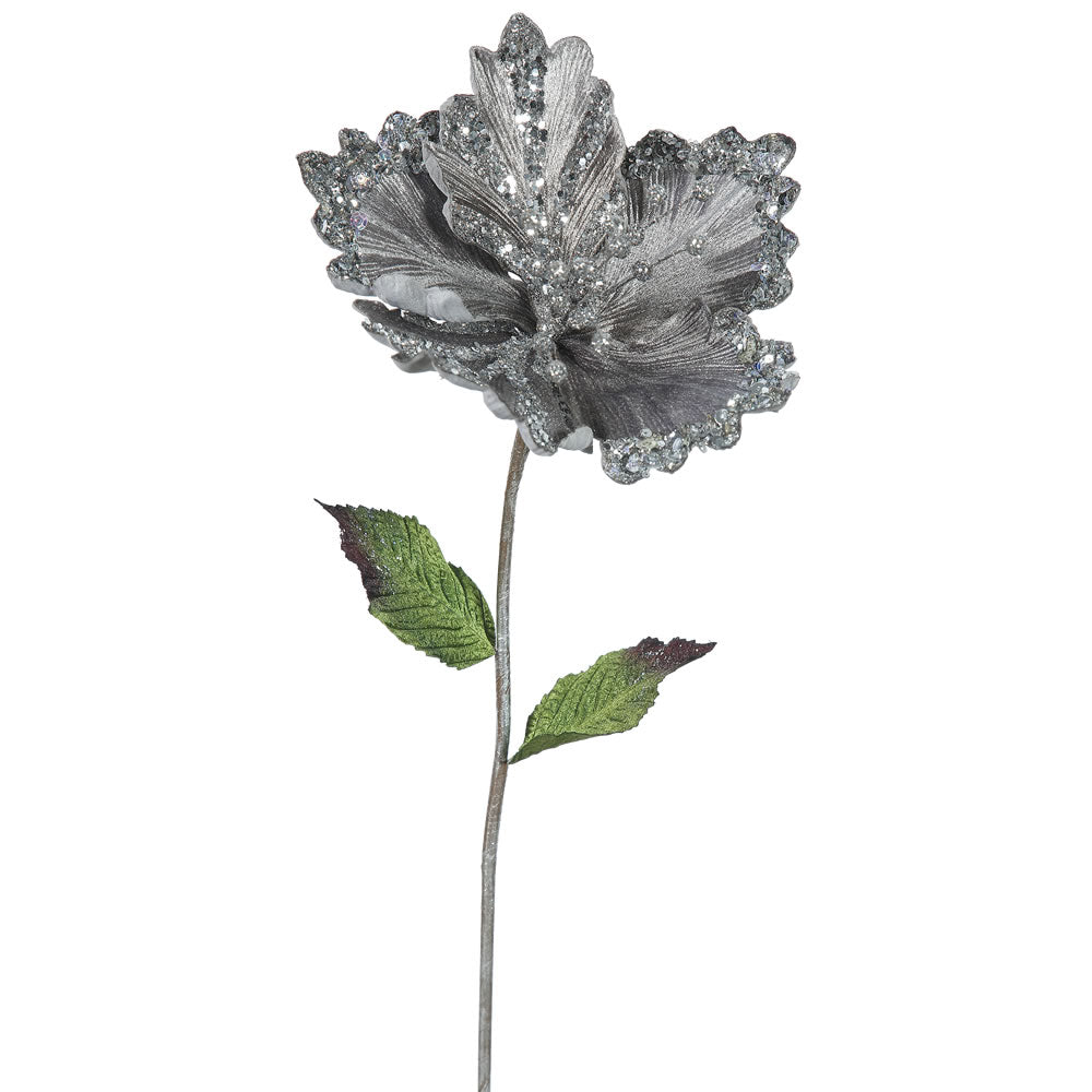 Vickerman 23″ Pewter Hibiscus, 8″ Flower 3/Bag - OF160327