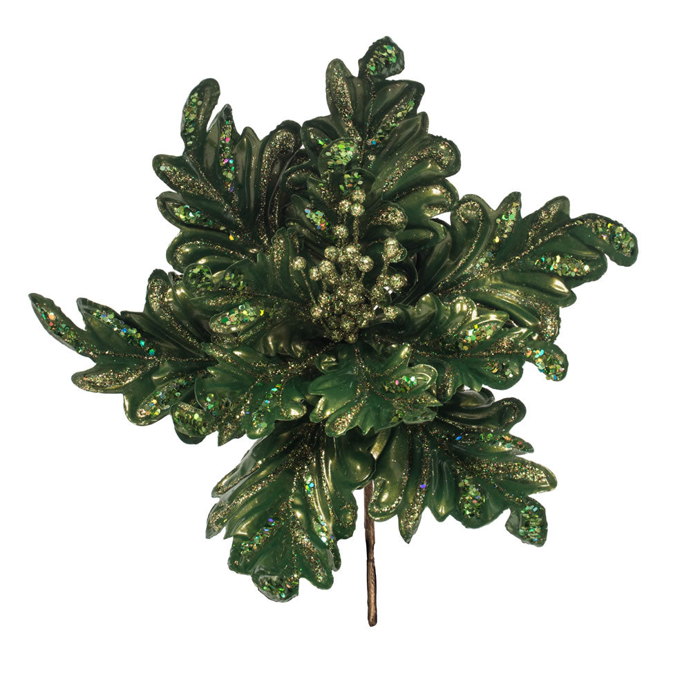 Vickerman 17” Green Poinsettia 14” Flower 3/Bg - OF180104