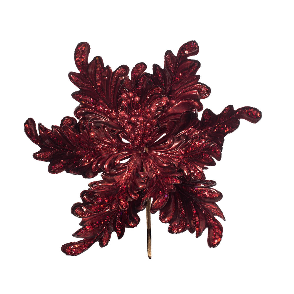 Vickerman 17” Burgundy Poinsettia 14” Flower 3/Bg - OF180105