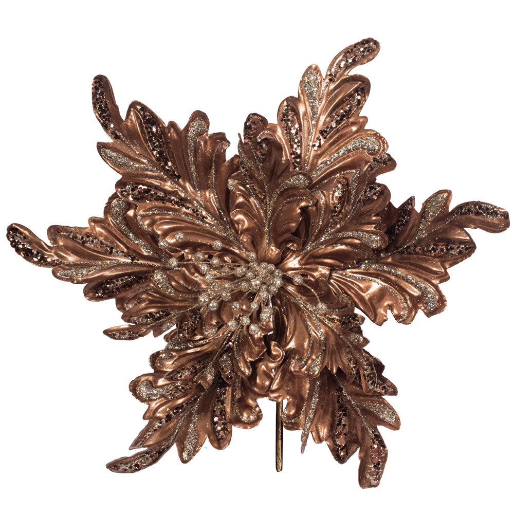 Vickerman 17” Chocolate Poinsettia 14” Flower 3/Bg - OF180115