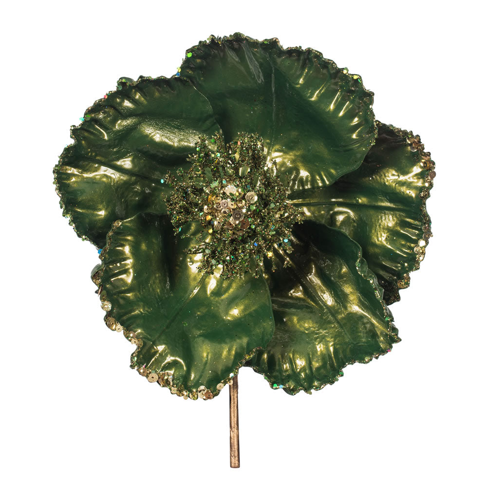 Vickerman 14” Green Pearl Poppy 8” Flr 3/Bg - OF180204