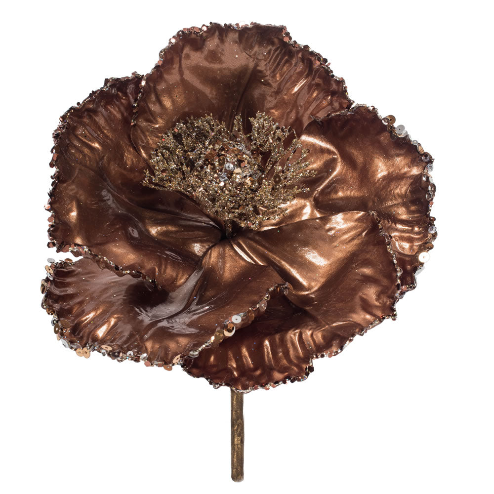 Vickerman 14” Chocolate Pearl Poppy 8” Flr 3/Bg - OF180215