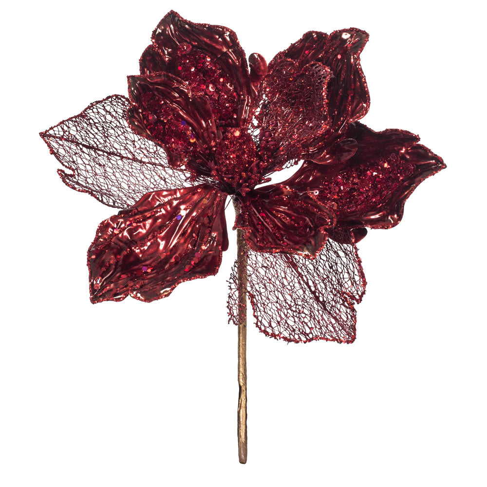 Vickerman 14” Burgundy Pearl Magnolia 8” Flr 3/Bg - OF180305