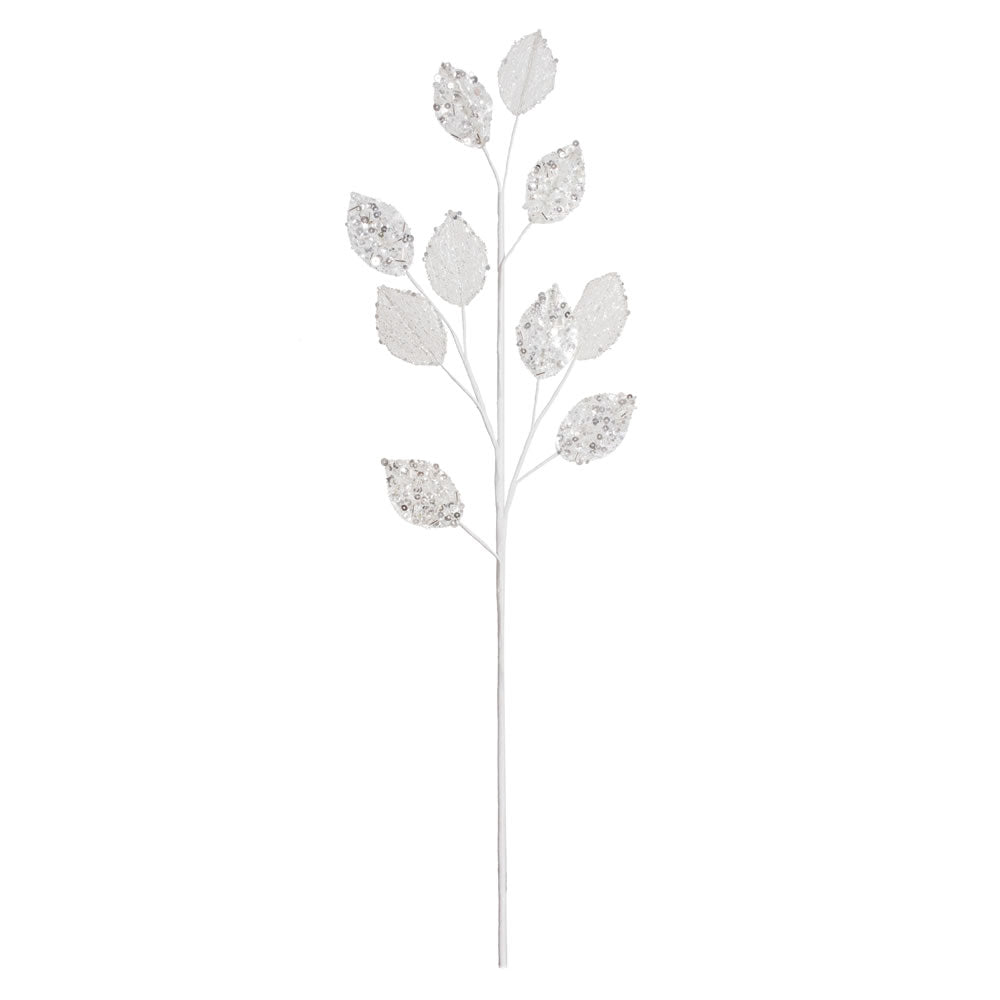 Vickerman 20” White Glitter Plum Leaf Spray 3/Bg - OF180701