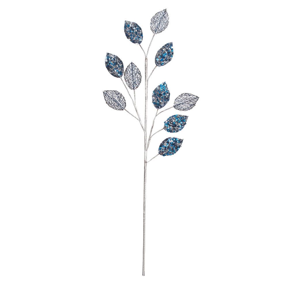 Vickerman 20” Blue Glitter Plum Leaf Spray 3/Bg - OF180702