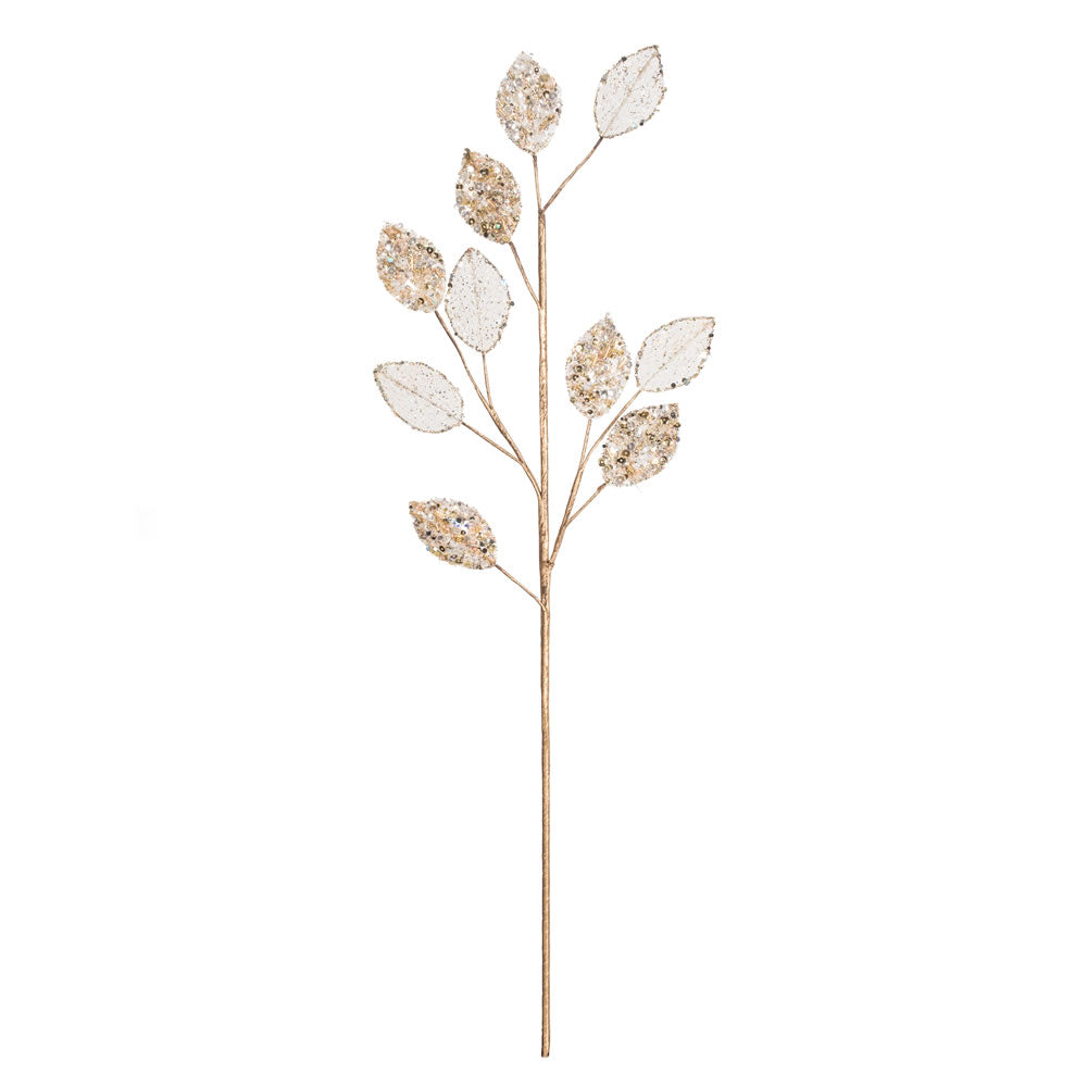 Vickerman 20” Gold Glitter Plum Leaf Spray 3/Bg - OF180708