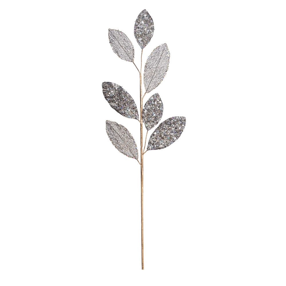 Vickerman 20” Silver Mesh Apple Leaf Spray 3/Bg - OF180807