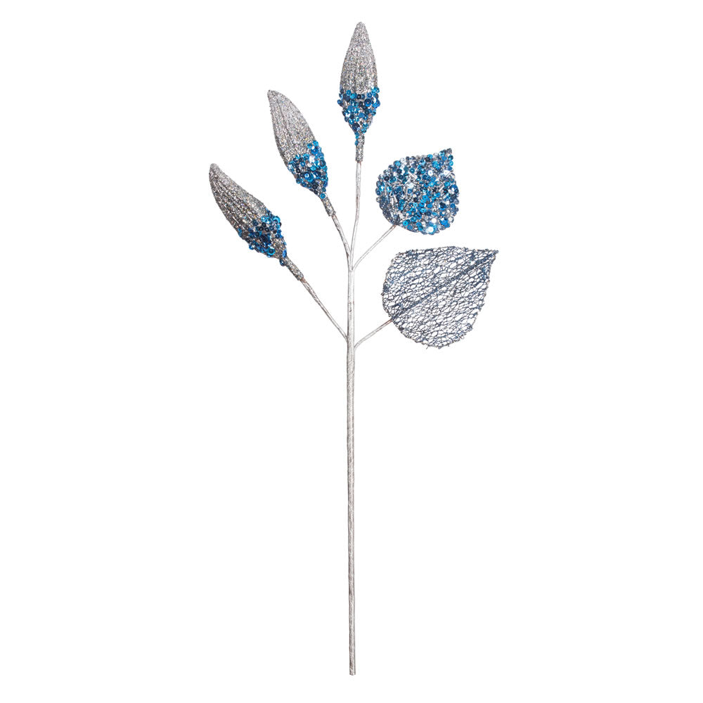 Vickerman 20” Blue Magnolia Bulb Spray 3/Bg - OF181002