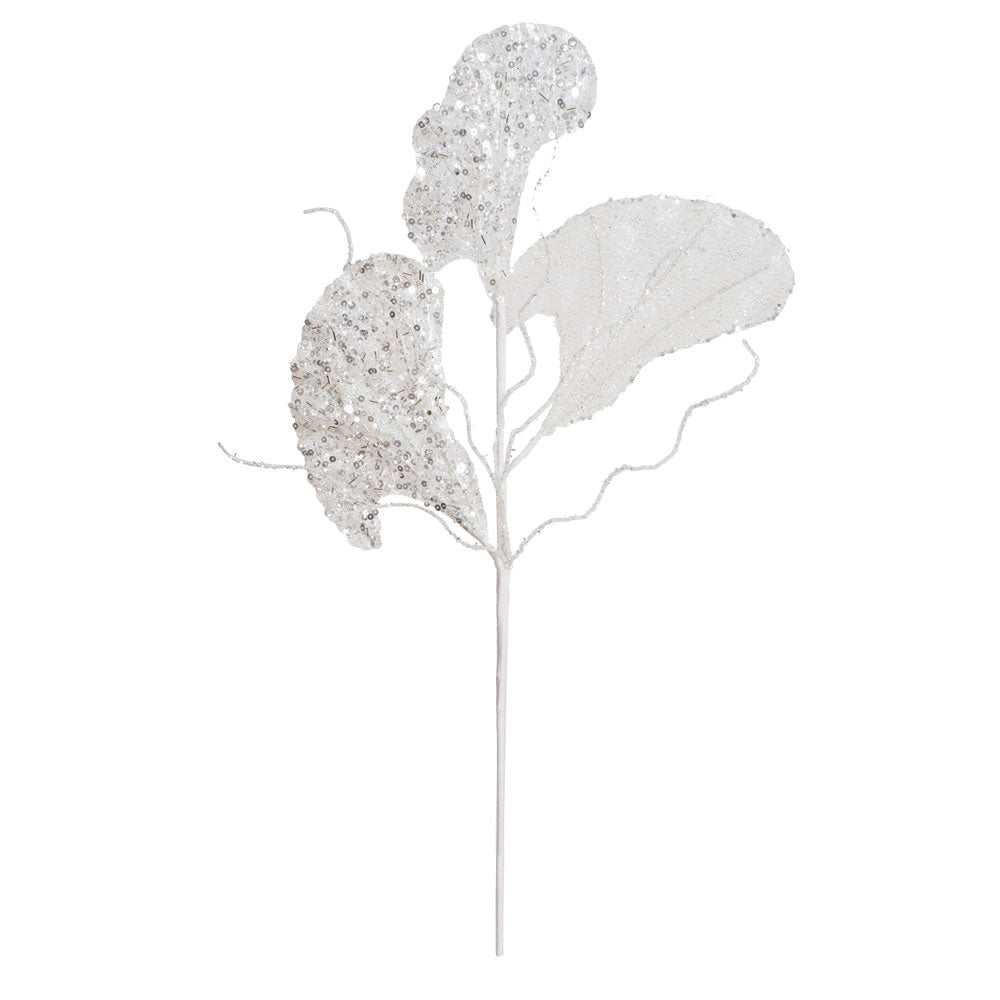 Vickerman 20” White Fiddle Leaf Glitter Spray 3/Bg - OF181101