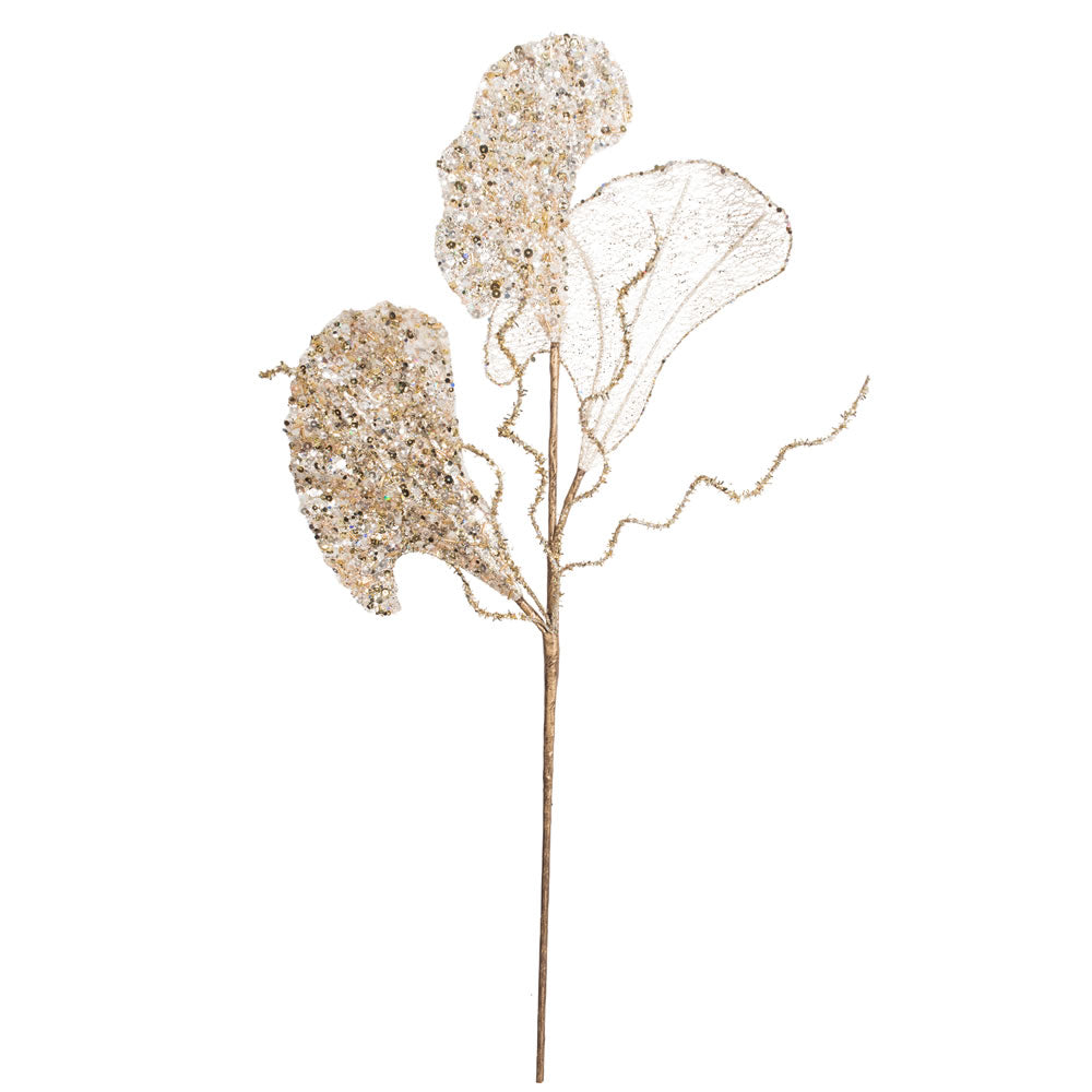 Vickerman 20” Gold Fiddle Leaf Glitter Spray 3/Bg - OF181108