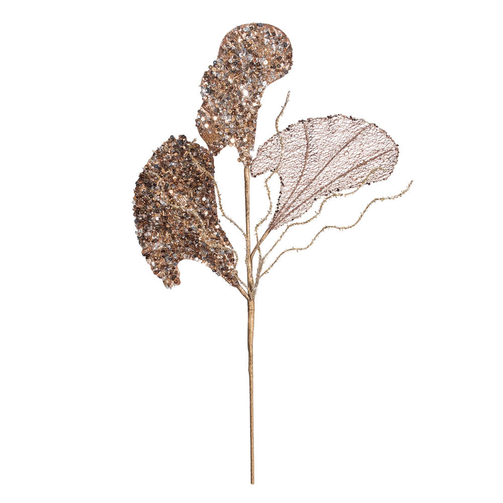 Vickerman 20” Chocolate Fiddle Glit Leaf Spray 3/Bg - OF181115
