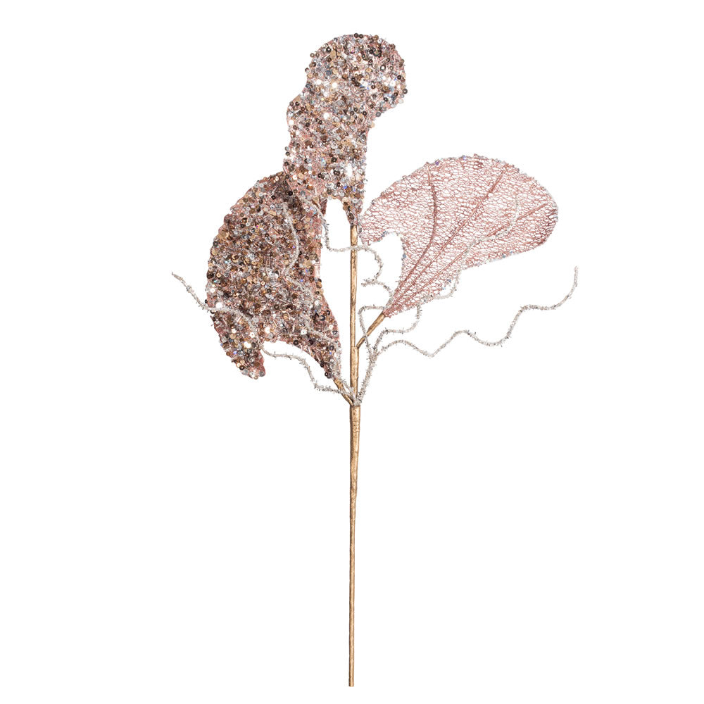 Vickerman 20” Rose Gold Fiddle Leaf Glit Spray 3/Bg - OF181158