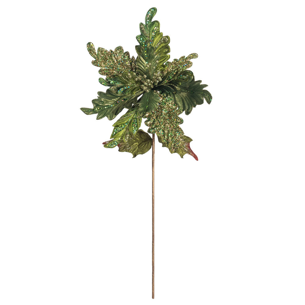 Vickerman 20” Green Poinsettia 14” Flower 3/Bg - OF181204