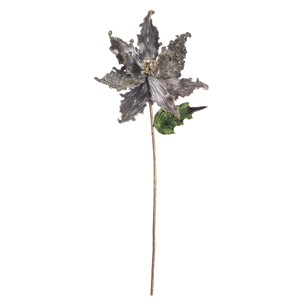 Vickerman 20” Silver Poinsettia 12” Flower 3/Bg - OF181407