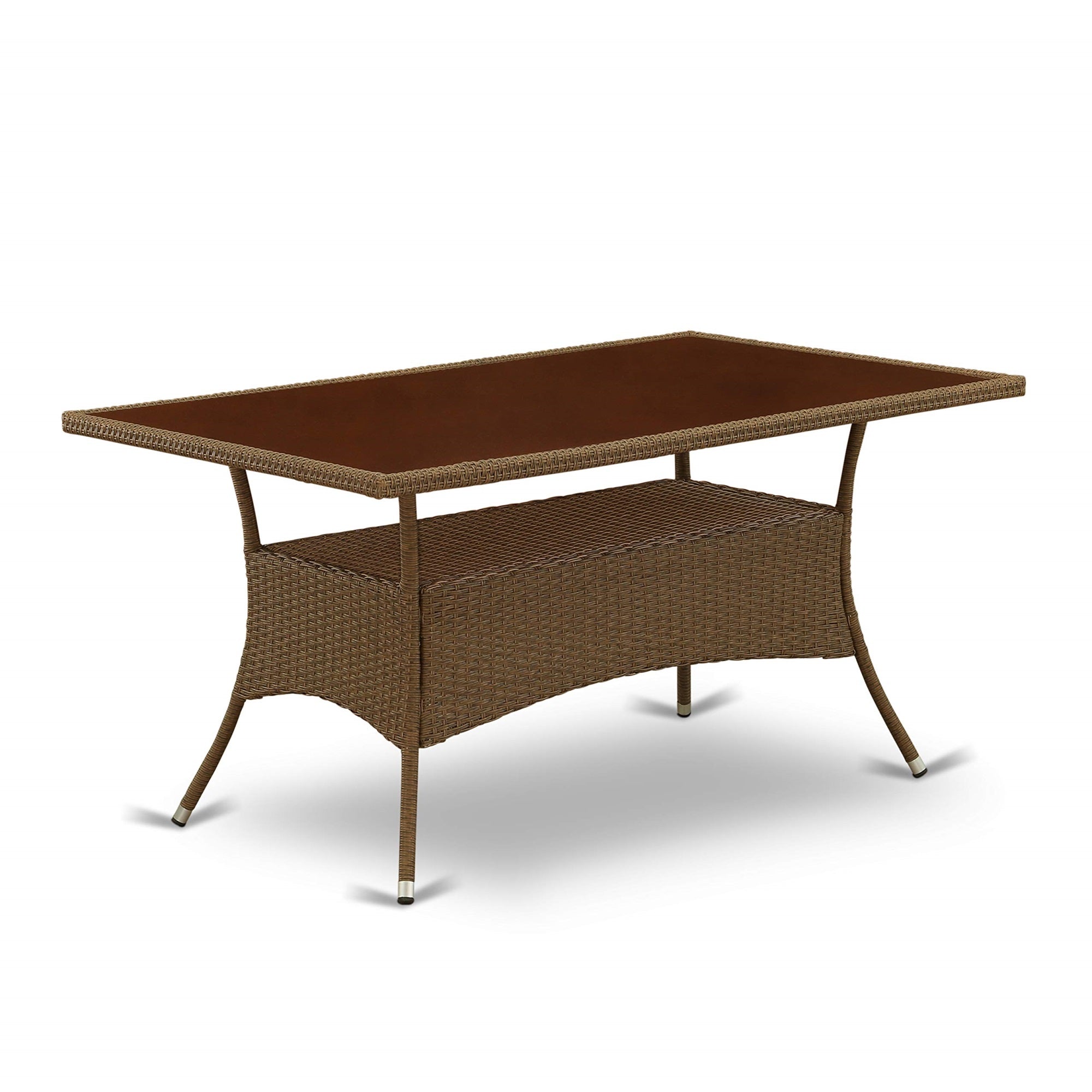 East West Furniture Osltg02 Oslo Outdoor Dining Rectangle Pe Wicker Table With Glass Top, 36X60 Inch, Brown