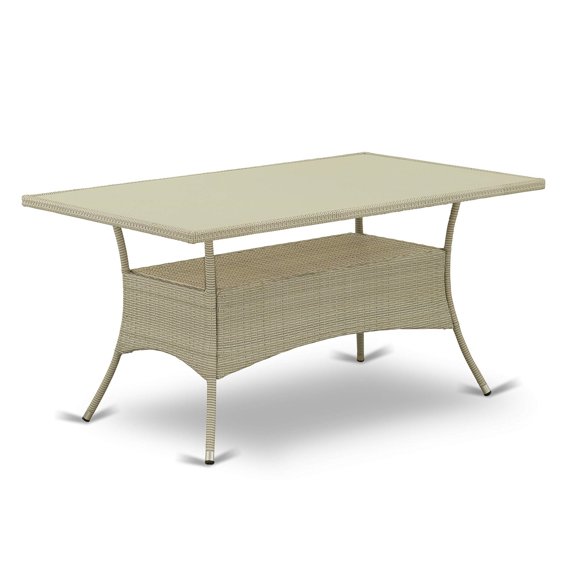 East West Furniture Osltg03 Oslo Patio Dining Rectangle Pe Wicker Table With Glass Top, 36X60 Inch, Natural Linen
