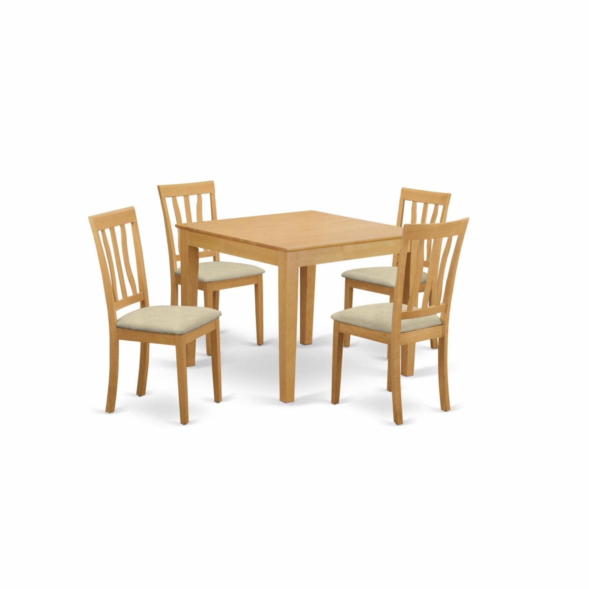 Casafoyer Oxan5-Oak-C 5 Piece Kitchen Table Set For 4 Includes A Square Dining Table And 4 Linen Fabric Dining Room Chairs, 36X36 Inch, Oak