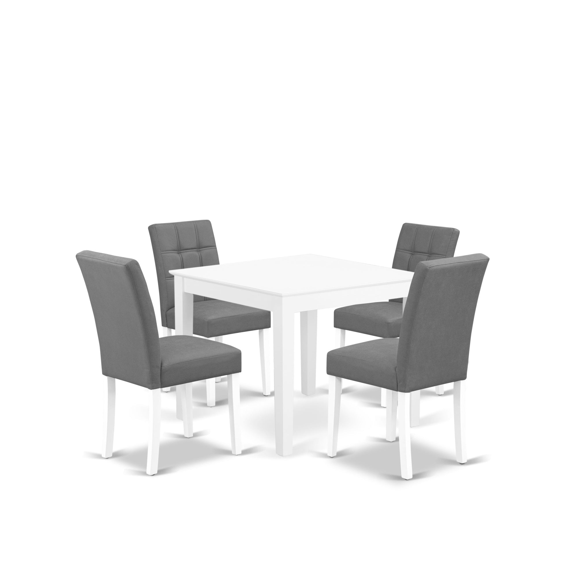 East West Furniture Oxas5-Lwh-41 5 Piece Dining Table Set Contain A Dining Table And 4 Platinum Gray Faux Leather Wooden Chairs With Stylish Back- Linen White Finish