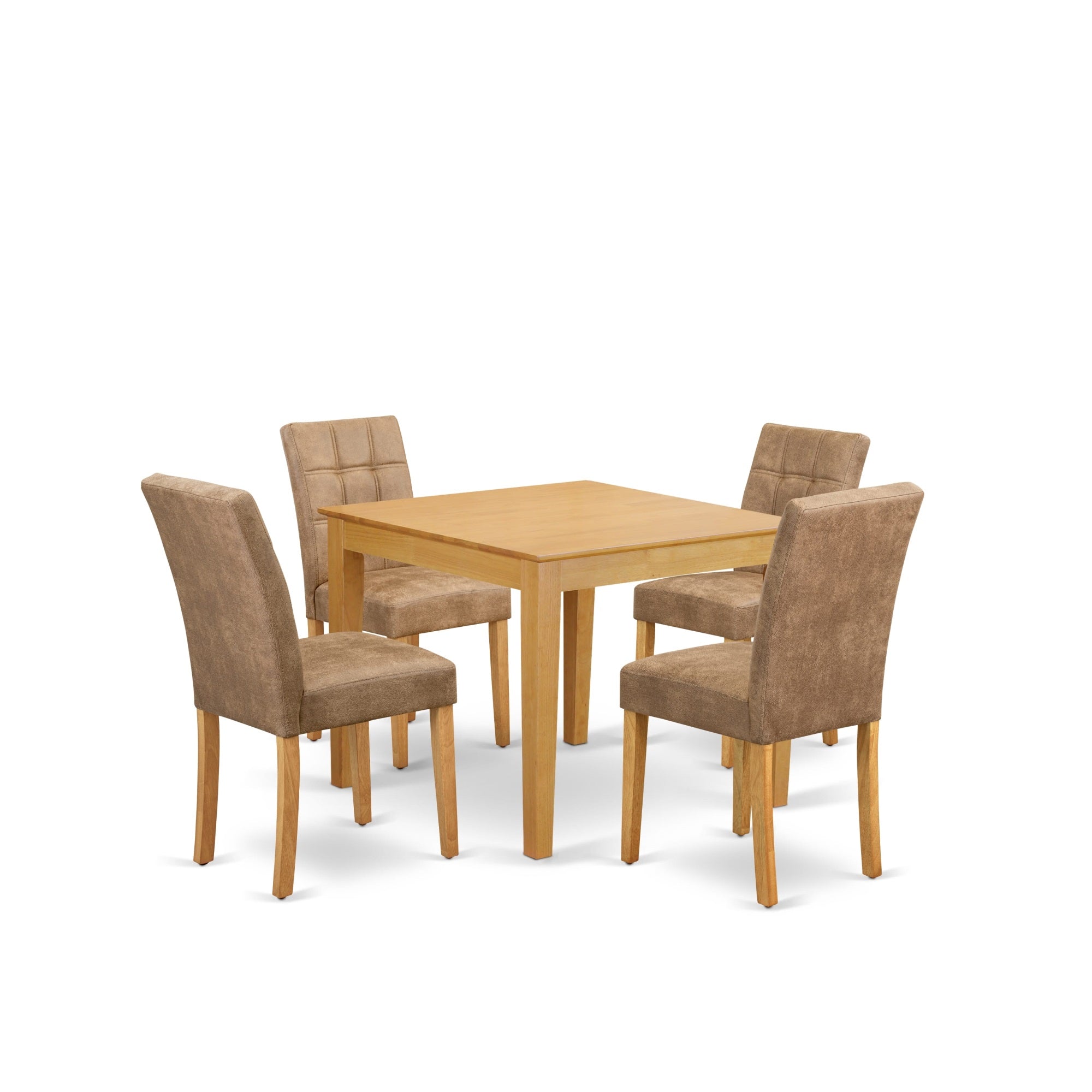 East West Furniture Oxas5-Oak-28 5 Piece Modern Dining Table Set Consists A Mid Century Modern Table And 4 Brown Textured Faux Leather Modern Dining Chairs, Oak