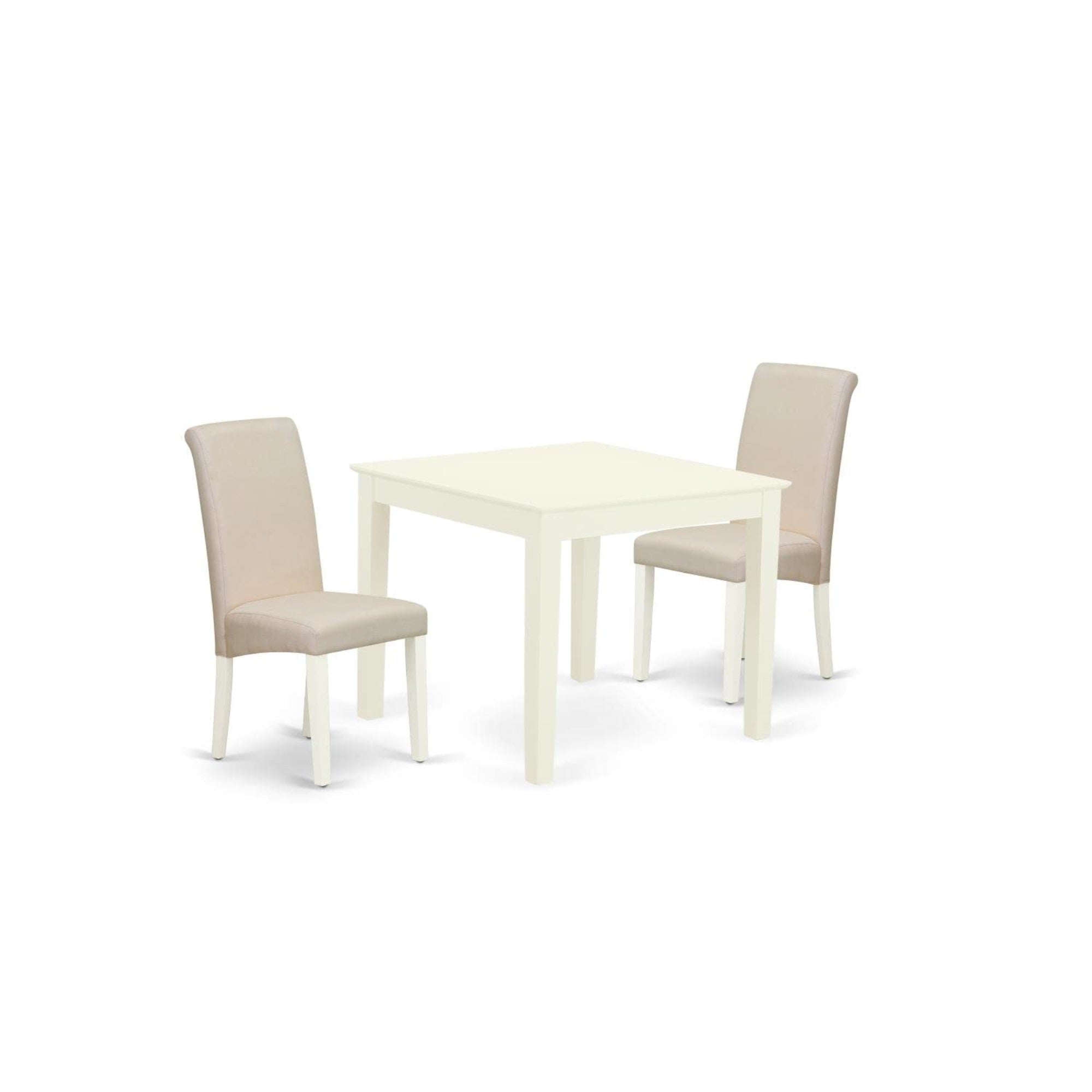 Casafoyer Oxba3-Lwh-01 Oxford 3 Piece Kitchen Set For Small Spaces Contains A Square Dining Room Table And 2 Cream Linen Fabric Upholstered Chairs, 36X36 Inch