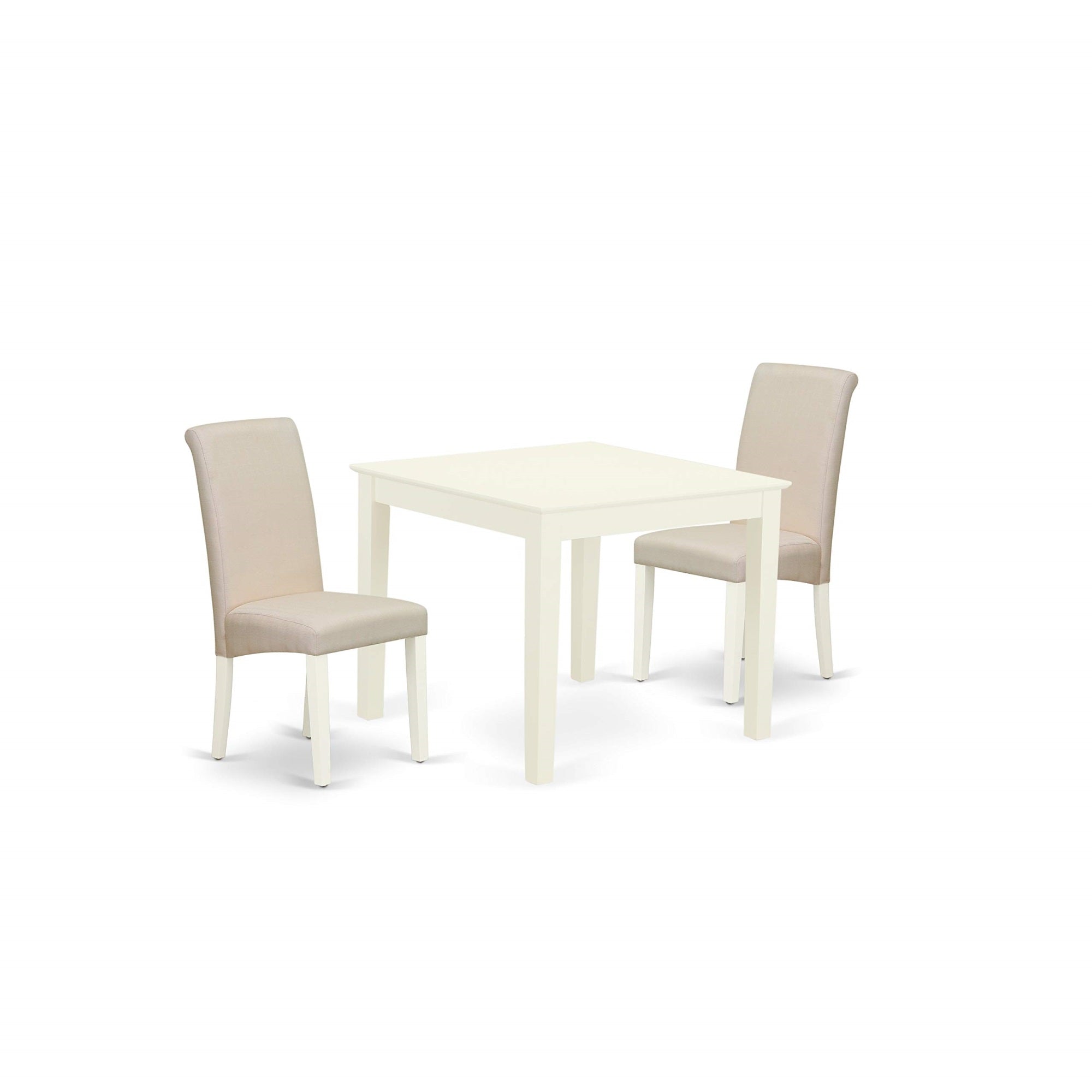 East West Furniture Oxba3-Lwh-01 Oxford 3 Piece Kitchen Set For Small Spaces Contains A Square Dining Room Table And 2 Cream Linen Fabric Upholstered Chairs, 36X36 Inch