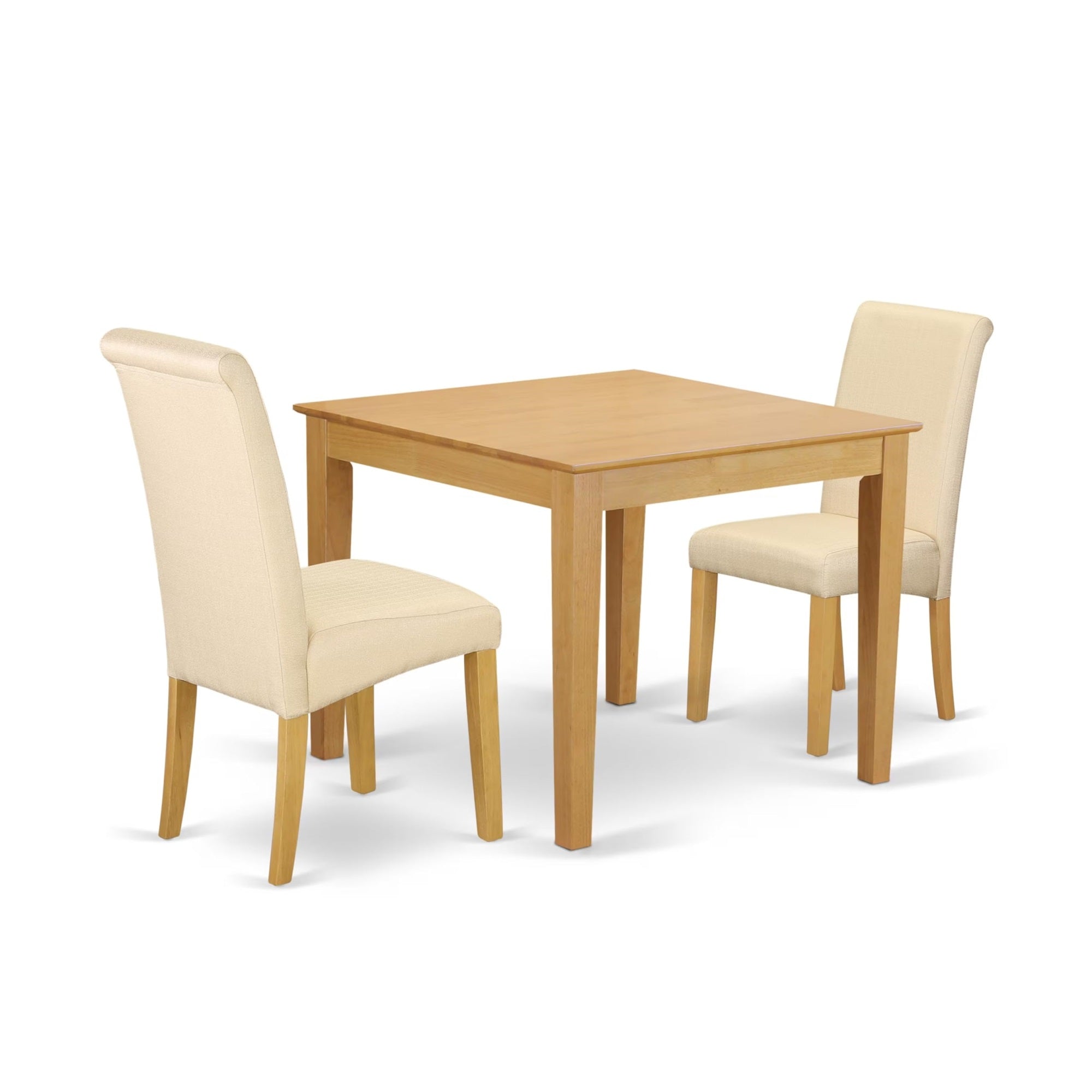 Casafoyer Oxba3-Oak-02 3 Piece Dining Room Furniture Set Contains A Square Dining Table And 2 Light Beige Linen Fabric Parsons Chairs, 36X36 Inch, Oak