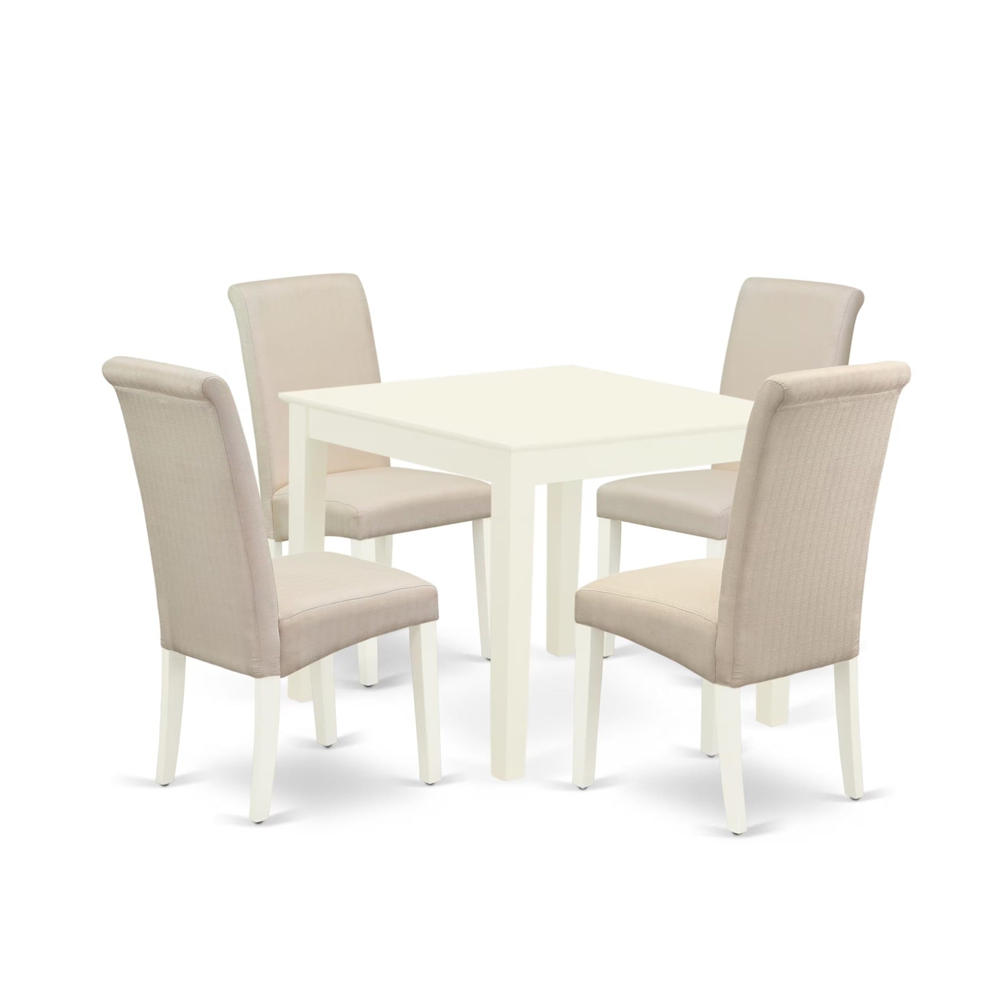 Casafoyer Oxba5-Lwh-01 Oxford 5 Piece Modern Dining Set Includes A Square Wooden Table And 4 Cream Linen Fabric Upholstered Parson Chairs, 36X36 Inch