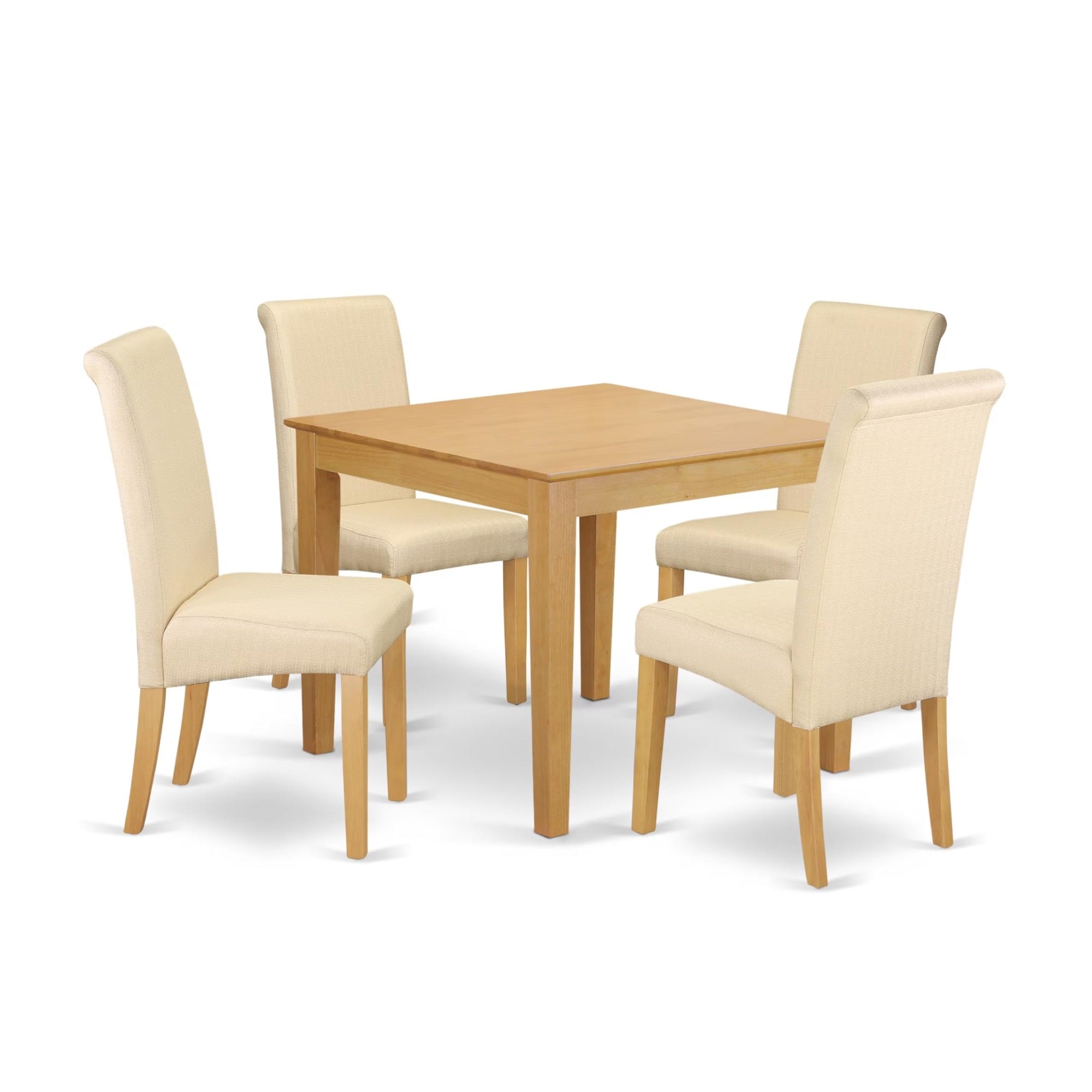 Casafoyer Oxba5-Oak-02 Oxford 5 Piece Dinette Set For 4 Includes A Square Room Table And 4 Light Beige Linen Fabric Parson Dining Chairs, 36X36 Inch