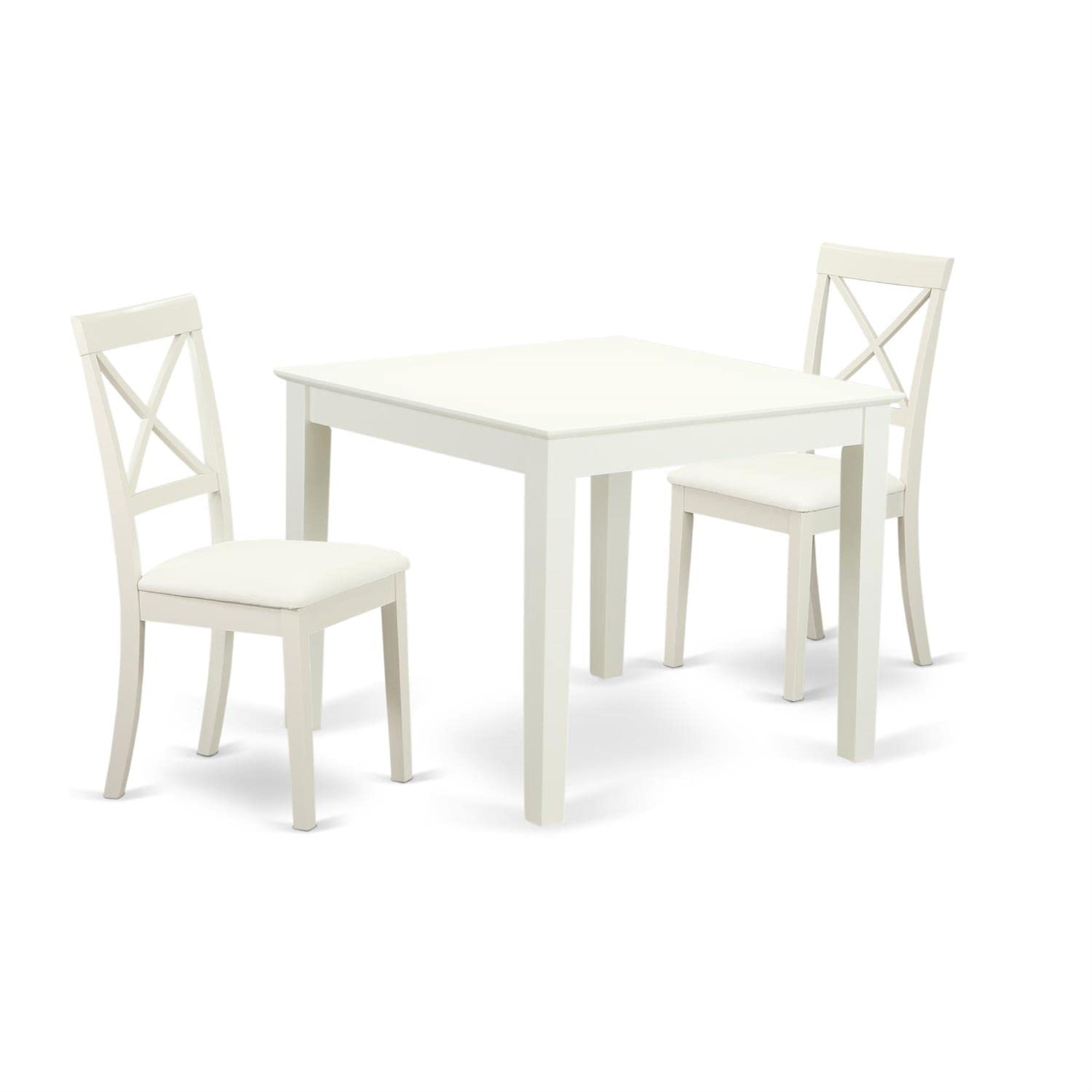 Casafoyer Oxbo3-Lwh-Lc 3 Piece Modern Dining Table Set Contains A Square Wooden Table And 2 Faux Leather Dining Room Chairs, 36X36 Inch, Linen White