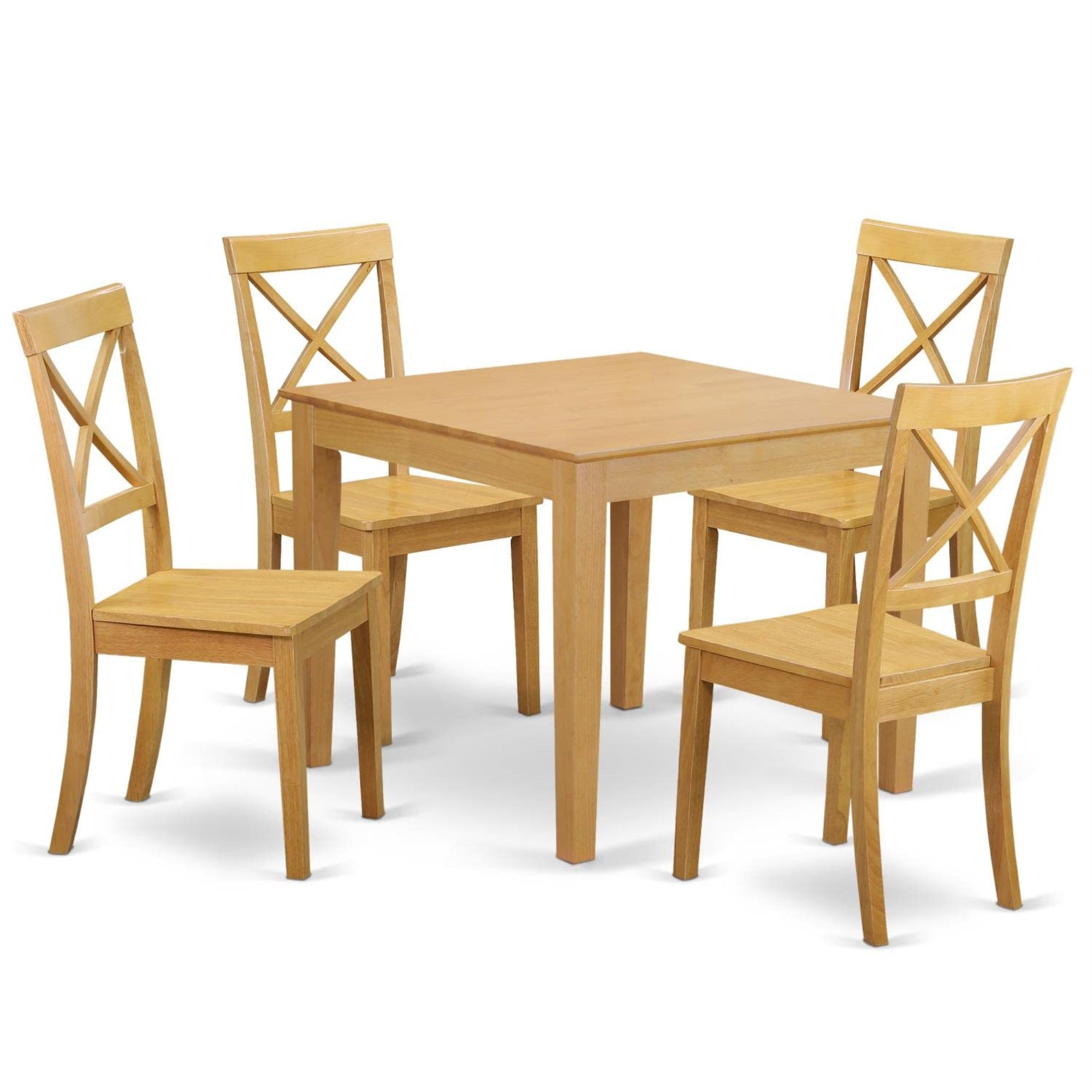 Casafoyer Oxbo5-Oak-W Oxford 5 Piece Set For 4 Includes A Square Kitchen Table And 4 Dining Room Chairs, 36X36 Inch