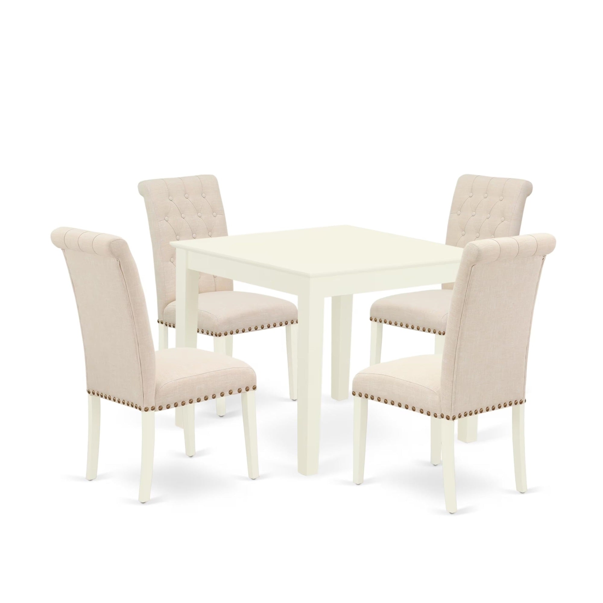 Casafoyer Oxbr5-Lwh-02 Oxford 5 Piece Kitchen Set For 4 Includes A Square Dining Room Table And 4 Light Beige Linen Fabric Upholstered Parson Chairs, 36X36 Inch
